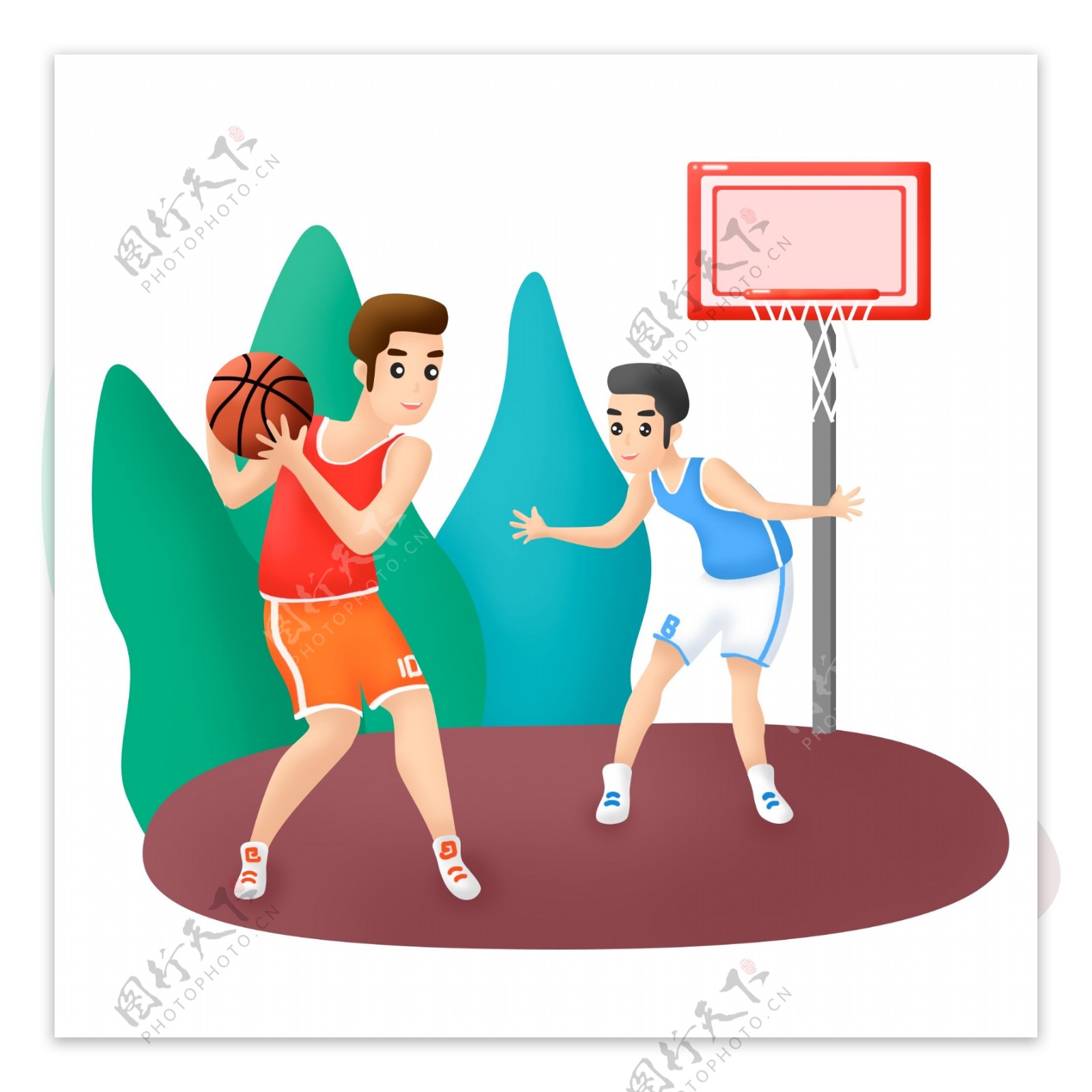 世界篮球日双人打篮球场景元素可商用