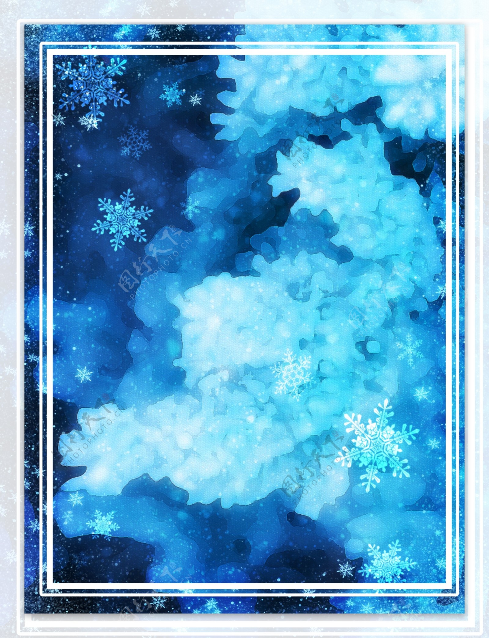深蓝色梦幻冬天雪花背景