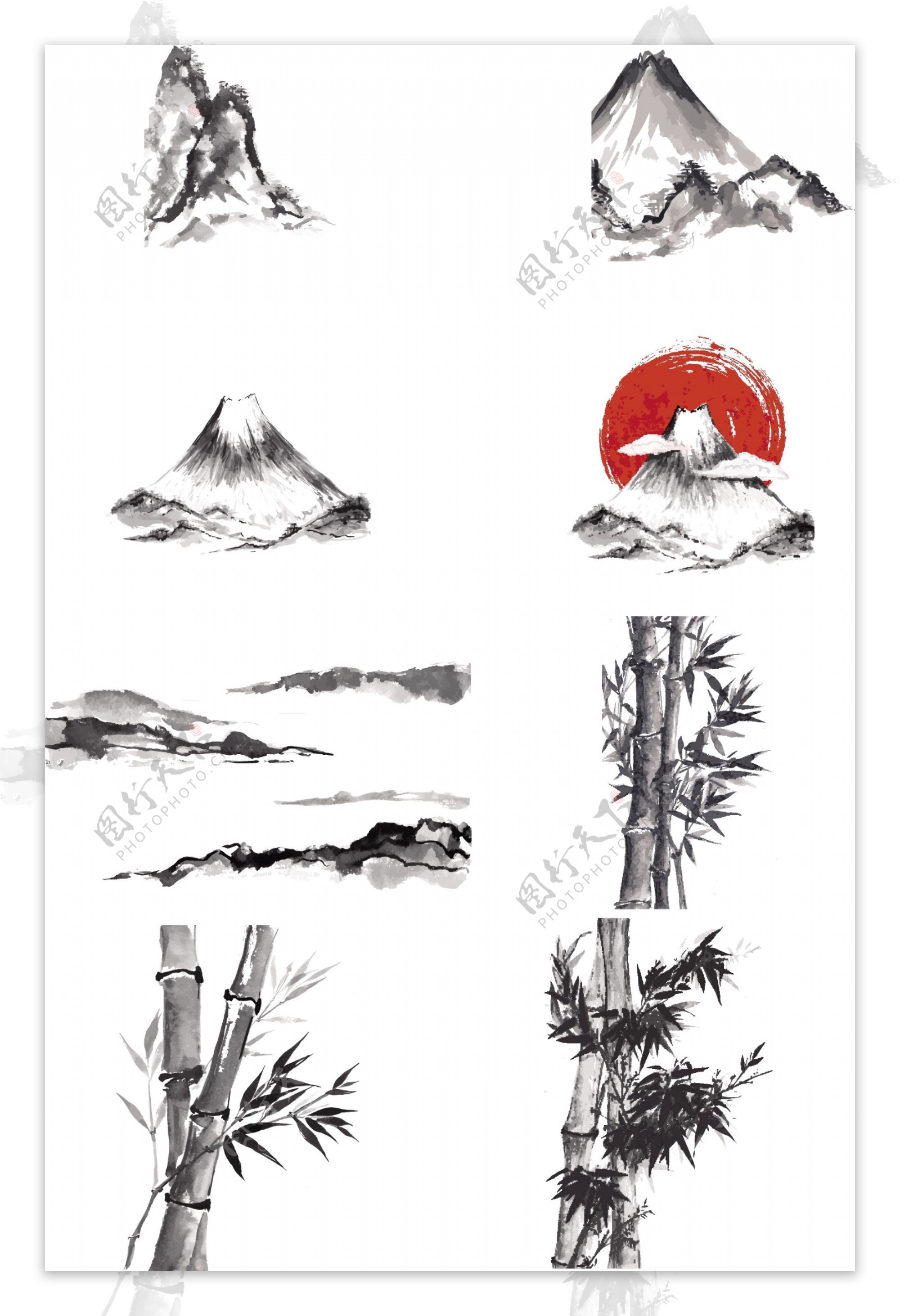 中国传统水墨山水插画