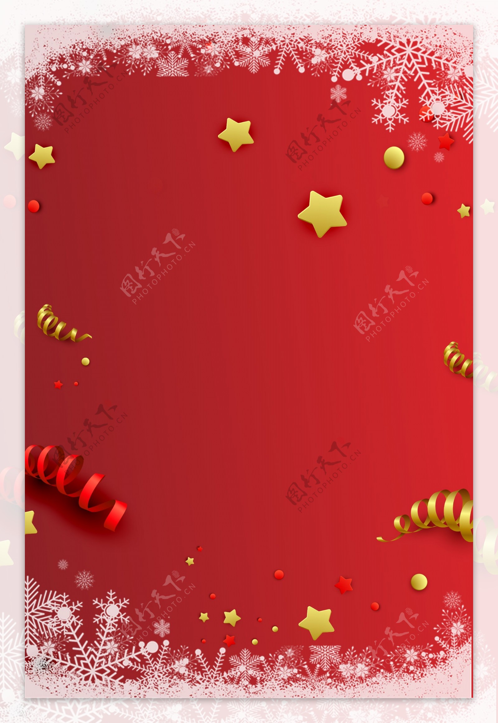 简约红色圣诞节雪花丝带装饰背景