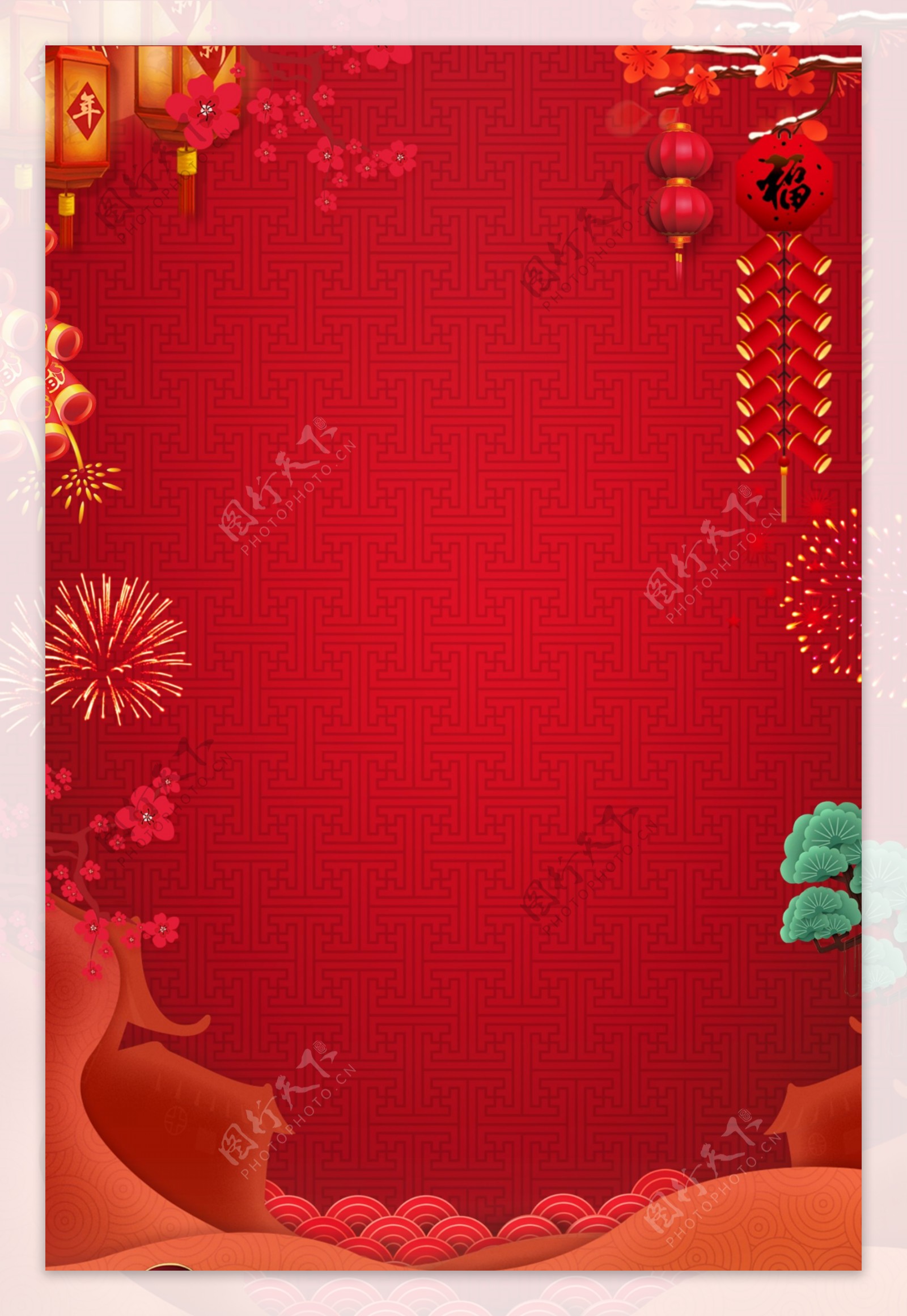 红色中国风猪年背景展板