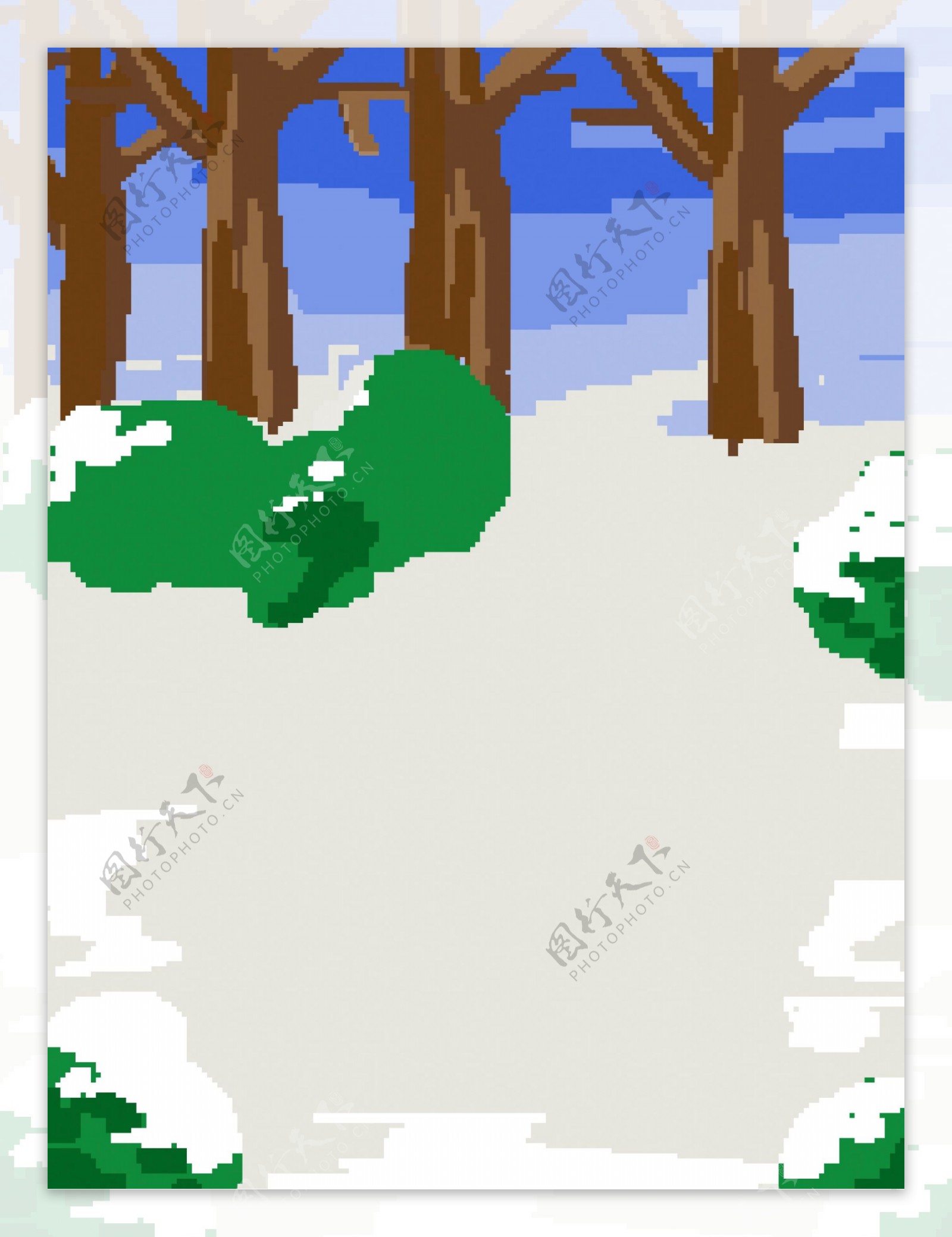 手绘树林雪景背景素材