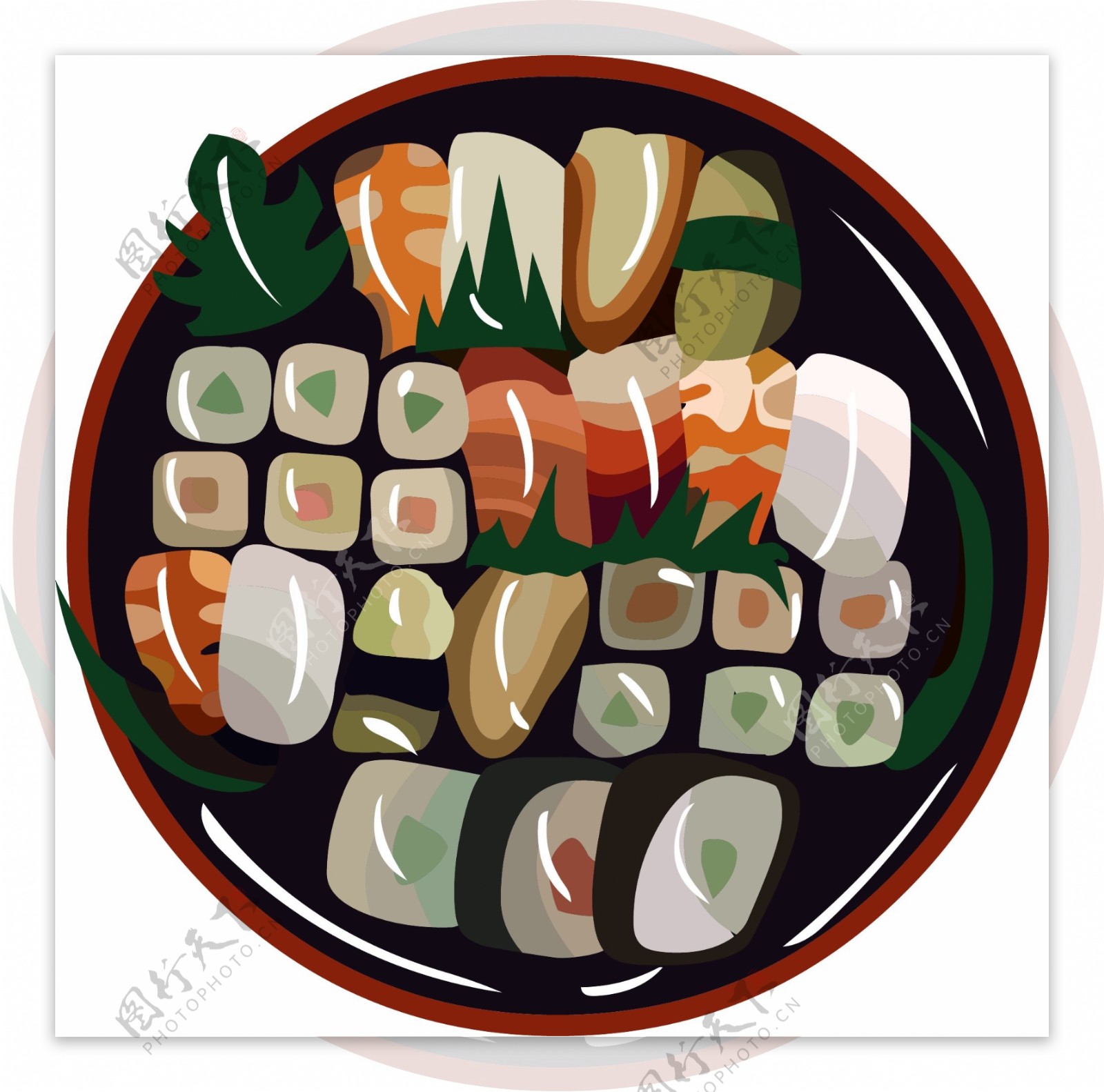 手绘食物矢量手绘美味寿司拼盘