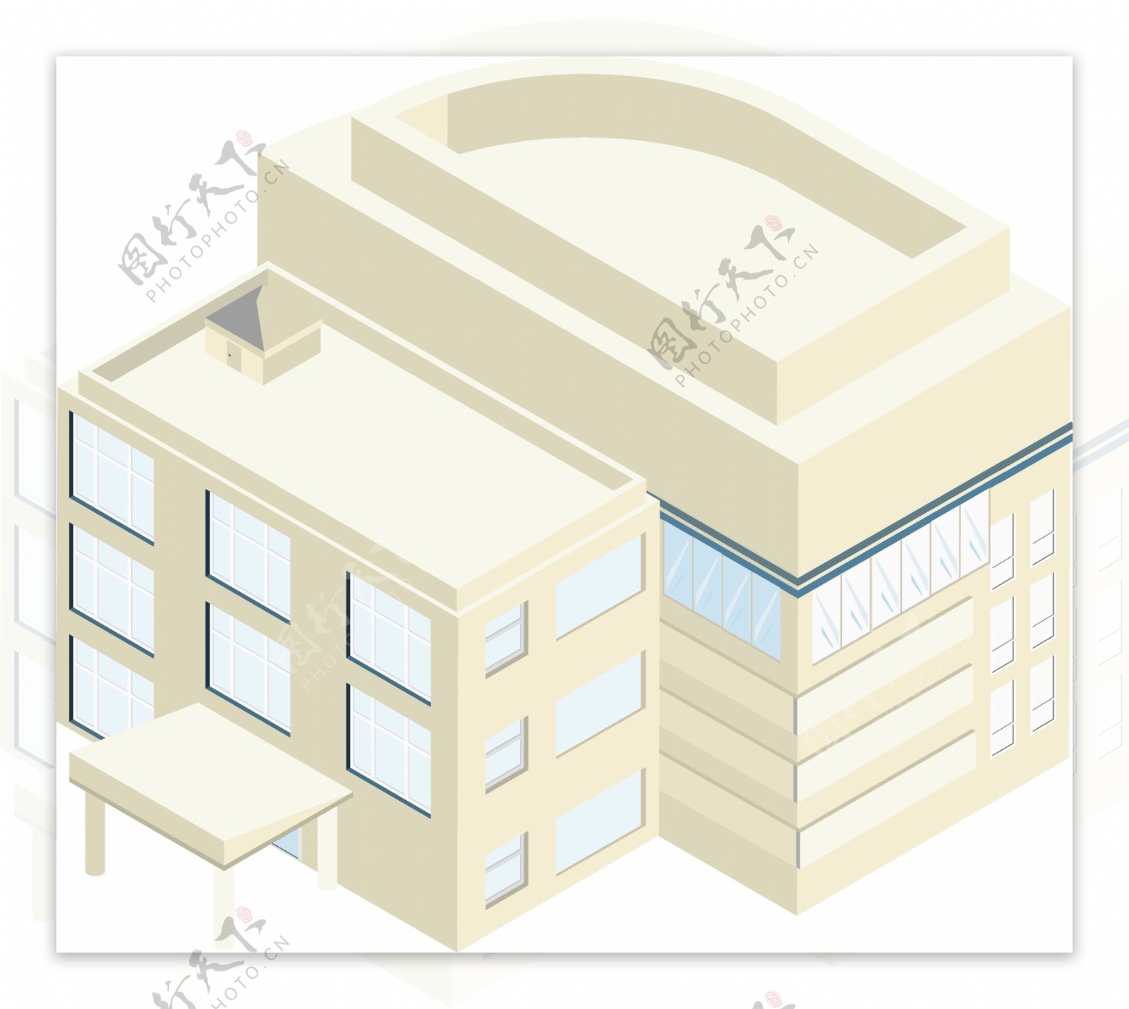 2.5D白色房屋场景AI素材线性建筑