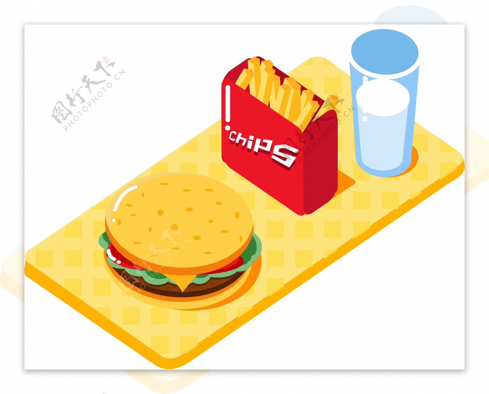 可爱矢量2.5D食物美食汉堡包快餐