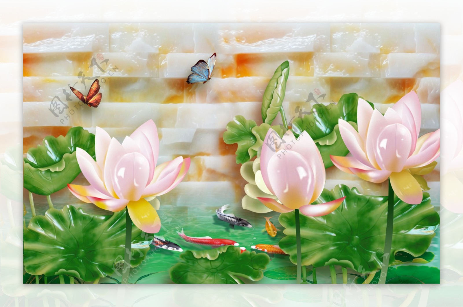 3D花卉蝴蝶浮雕背景