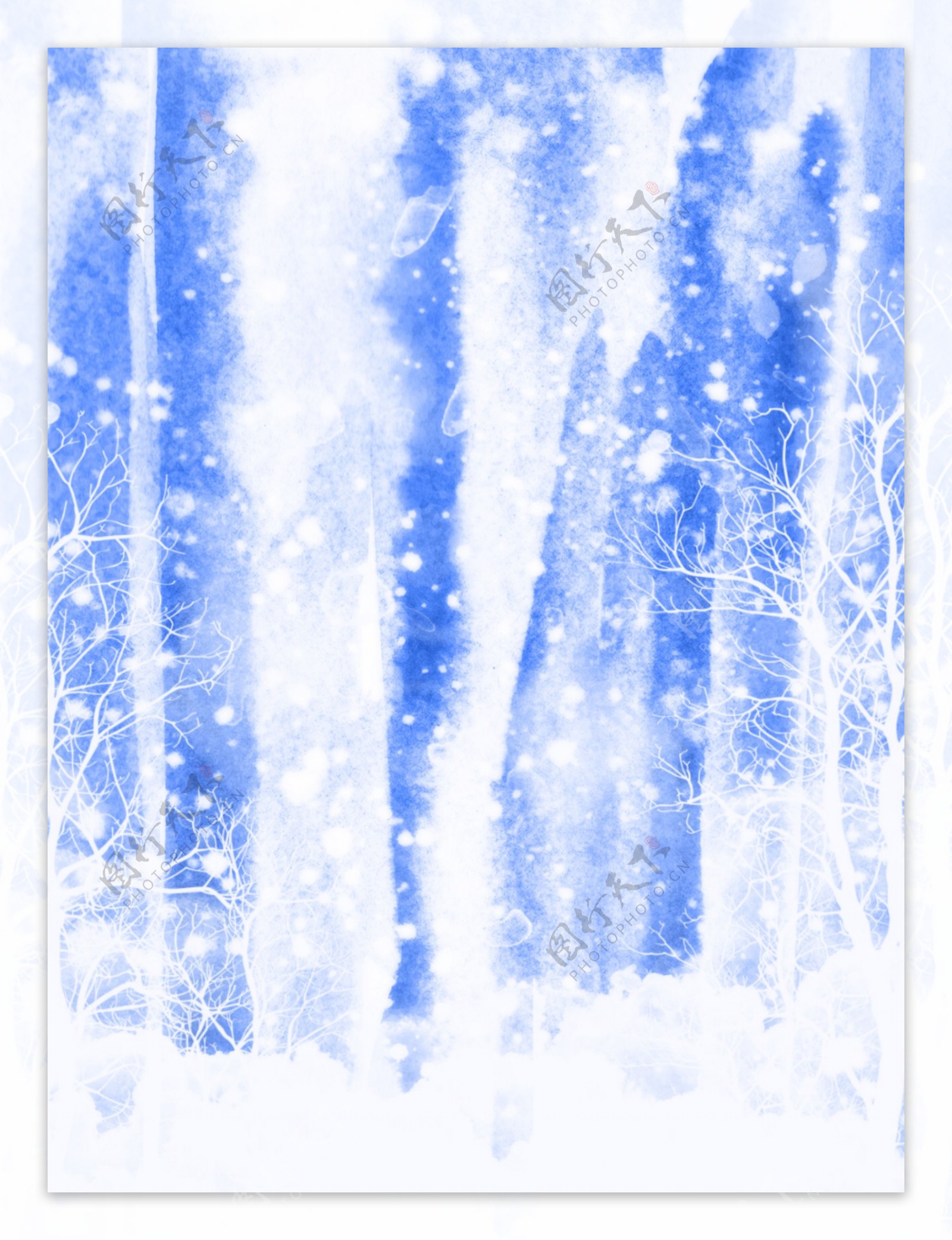 纯原创小清新了冬天蓝色雪花水彩背景
