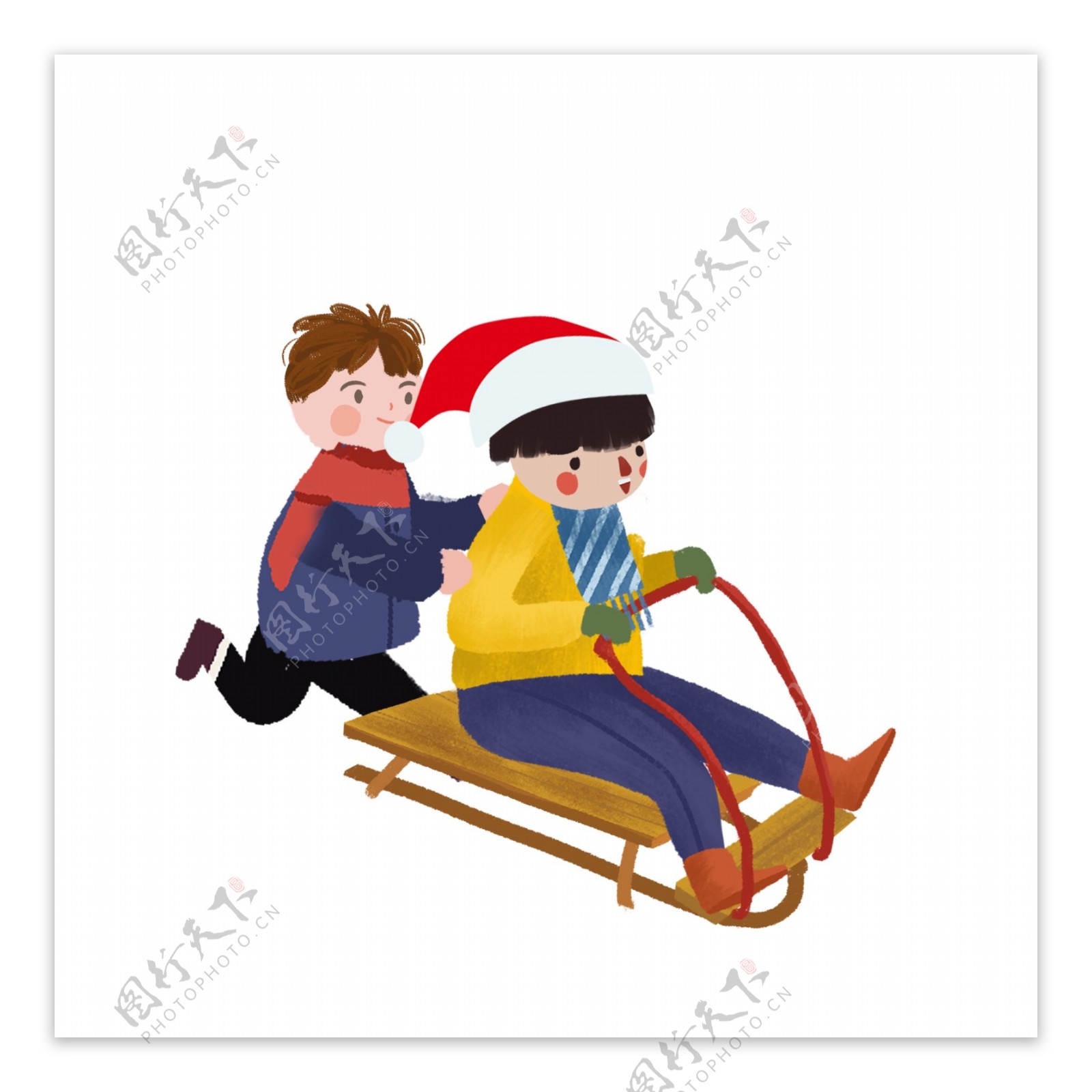 圣诞节开心滑雪的兄弟俩人物设计