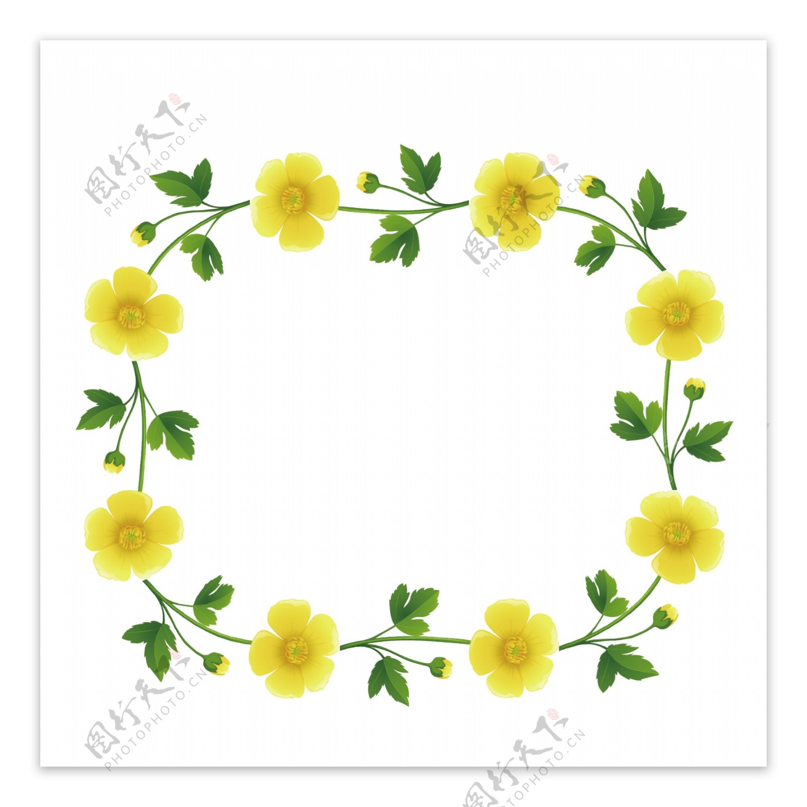 矢量卡通扁平化黄色花朵植物边框