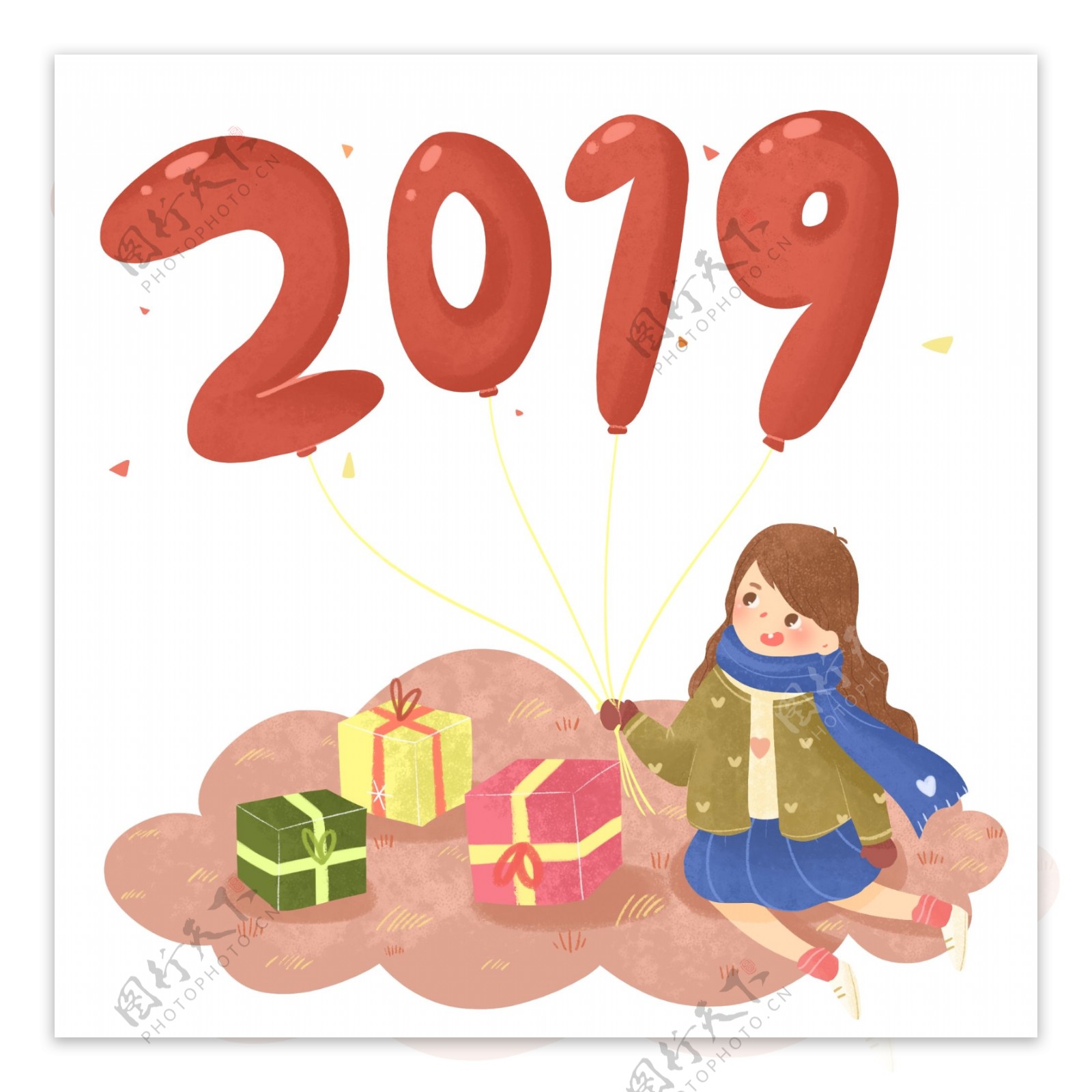 卡通可爱2019年新年元旦气球插画