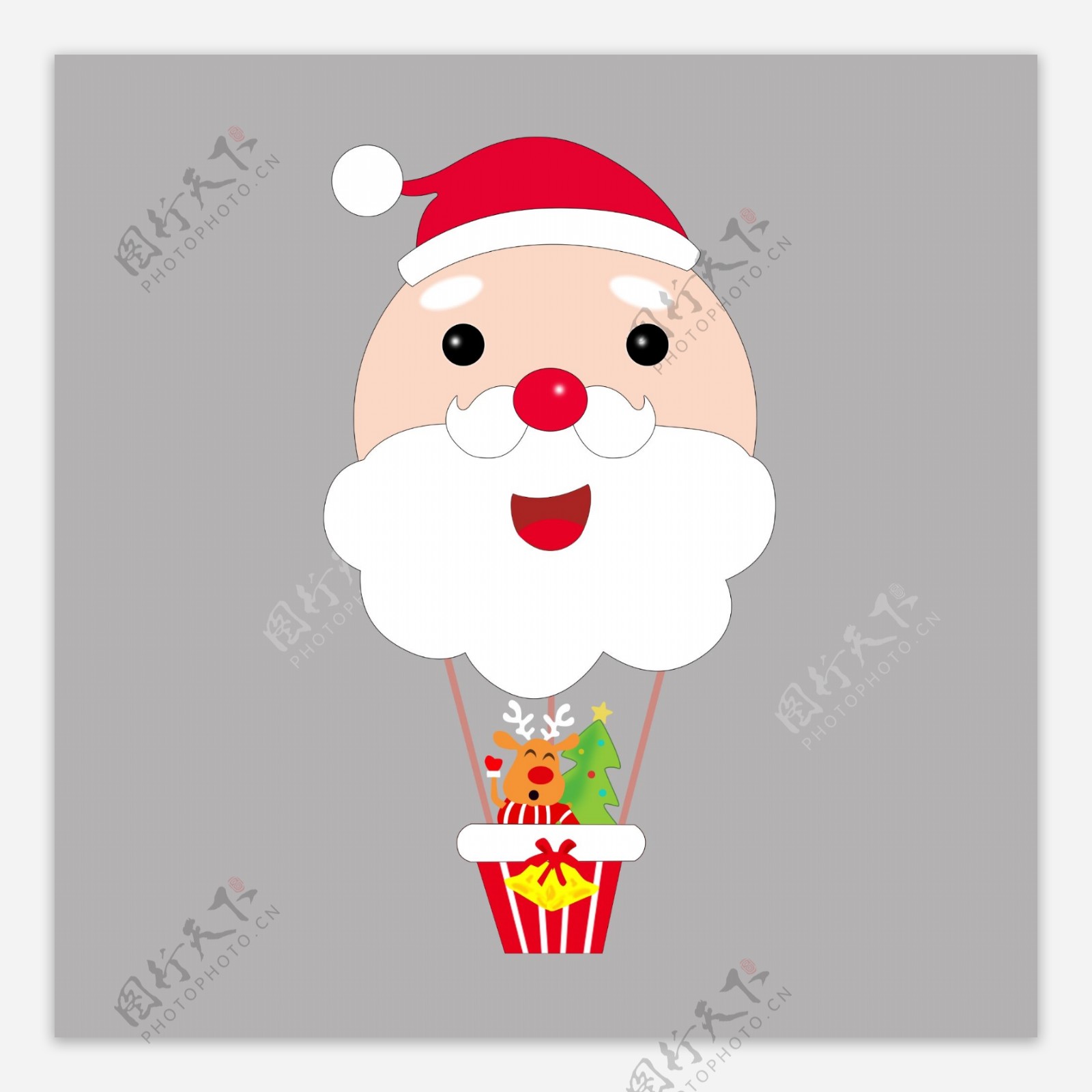 圣诞节彩色原创手绘可爱装饰圣诞老人热气球PNG素材