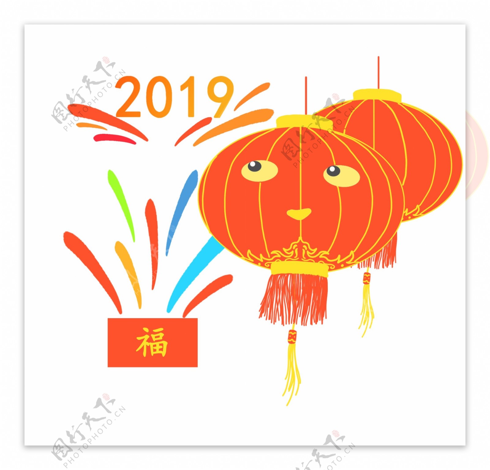 2019喜庆春节手绘插画