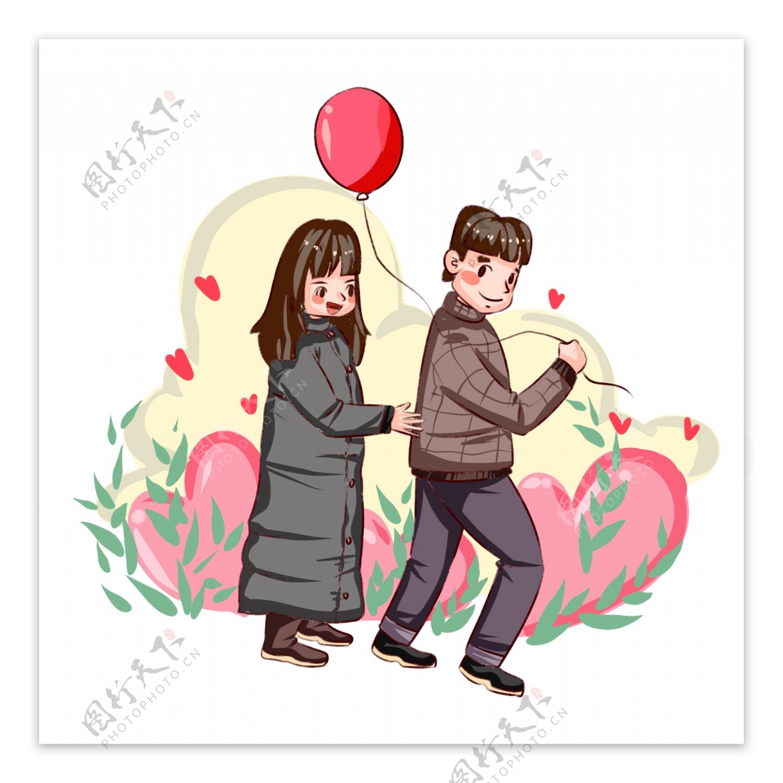 情人节小夫妻气球手绘插画