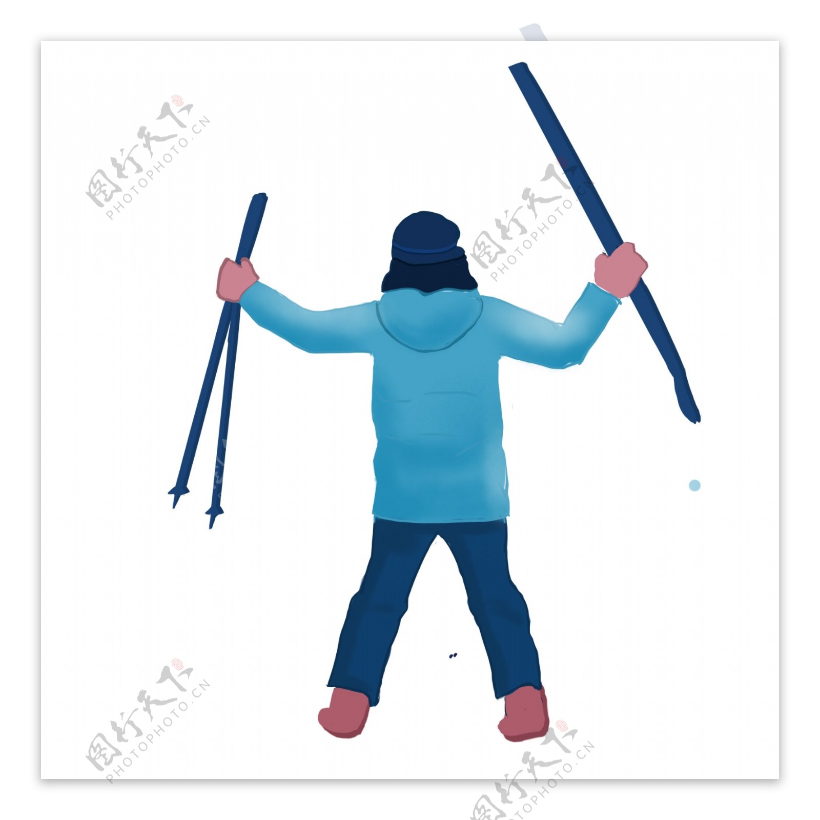 卡通冬季要去滑雪的女孩