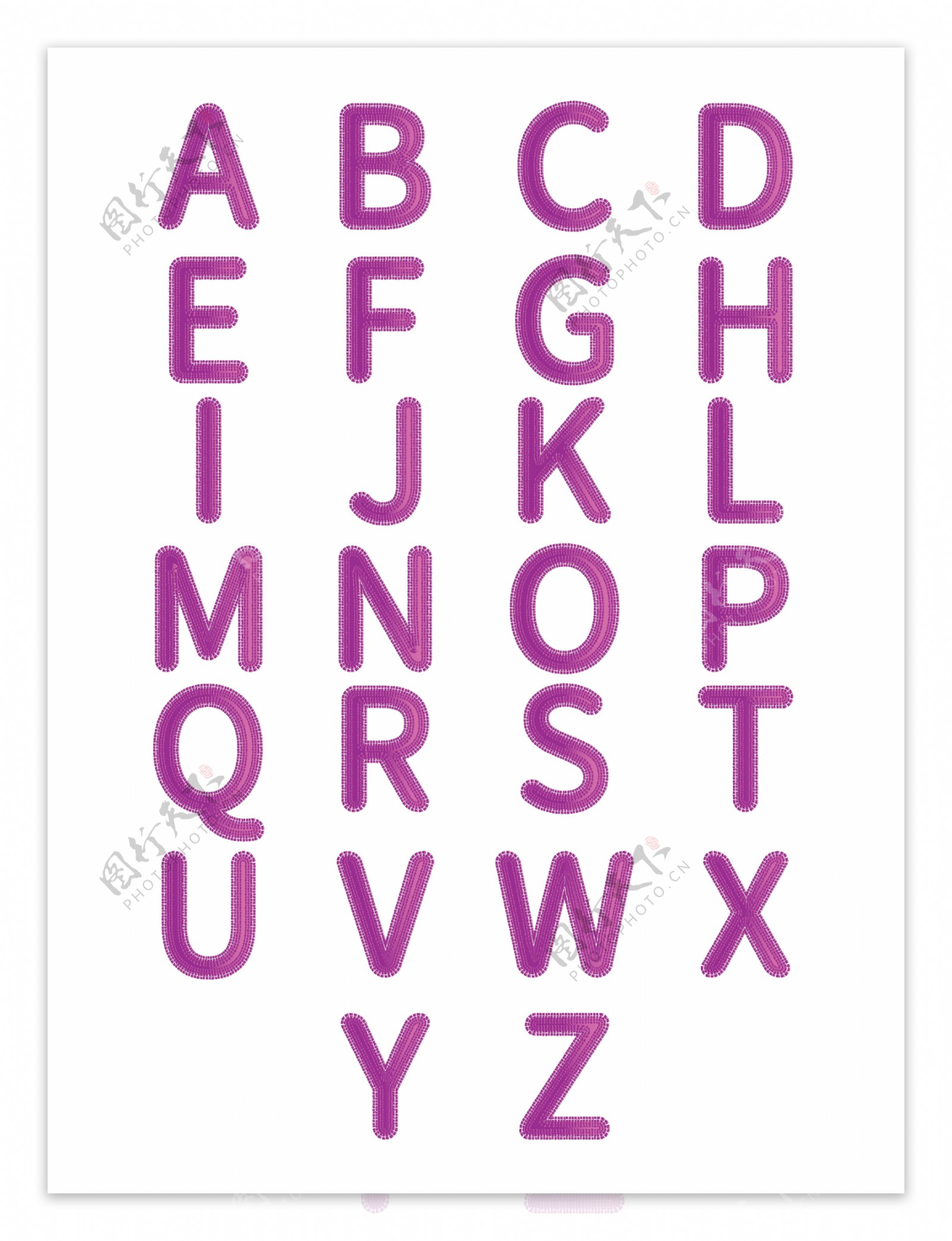 二十六字母紫色微立体几何渐变字体