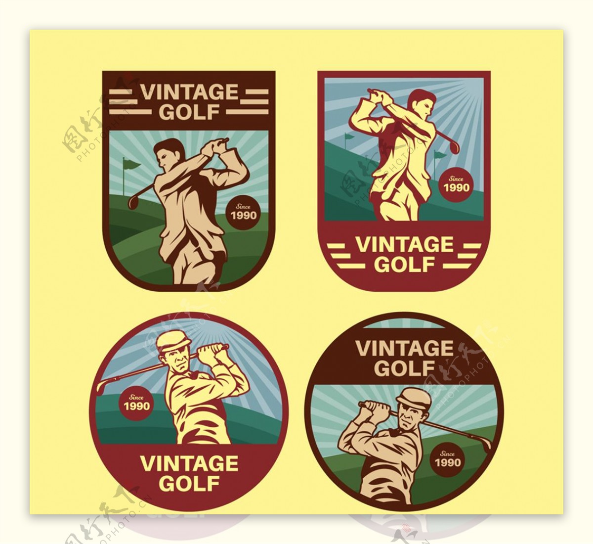 4款复古高尔夫球人物标签矢量图