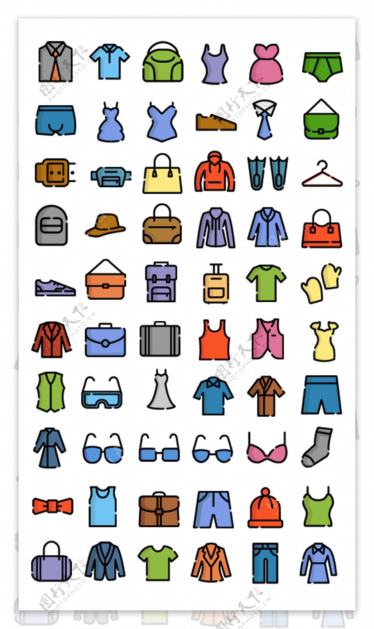 60个服装时尚配饰色线的图标
