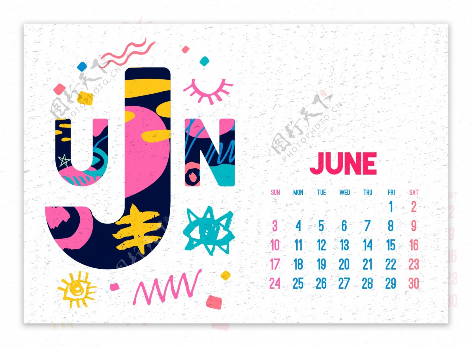 六月2018年日历设计矢量素材18年台历