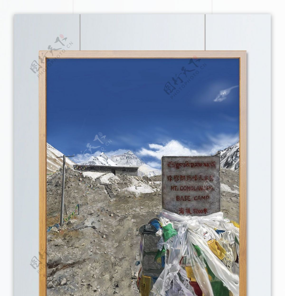珠穆朗玛峰边界西藏旅行手绘写实风景插画图