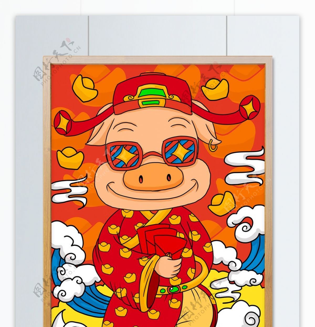 新年招财猪发红包送红包啦潮漫卡通商业插画