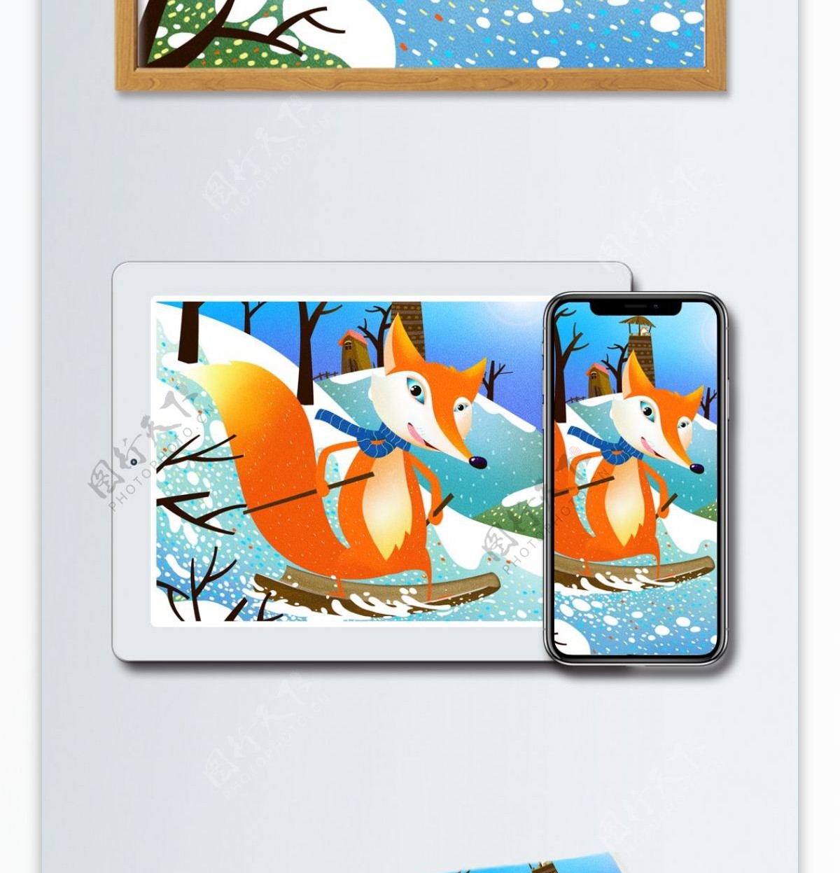 冬季滑雪场地狐狸欢乐滑行