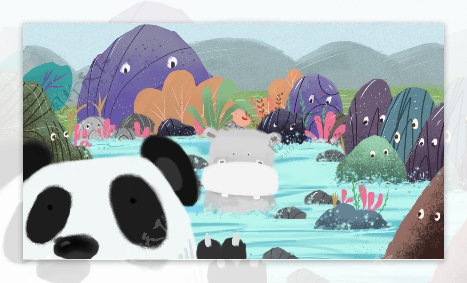 山物记之熊猫抢镜原创插画