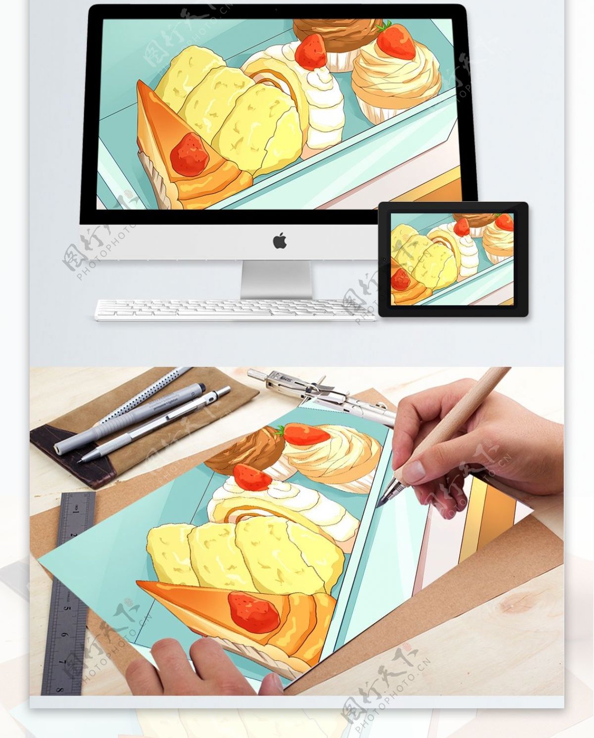 原创插画下午茶甜点