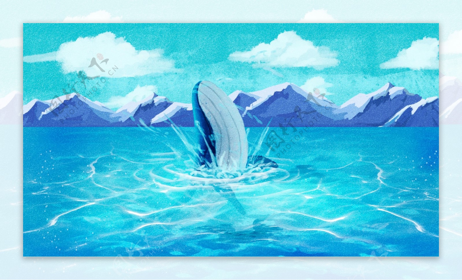 大海与鲸唯美治愈系鲸鱼海洋梦幻插画