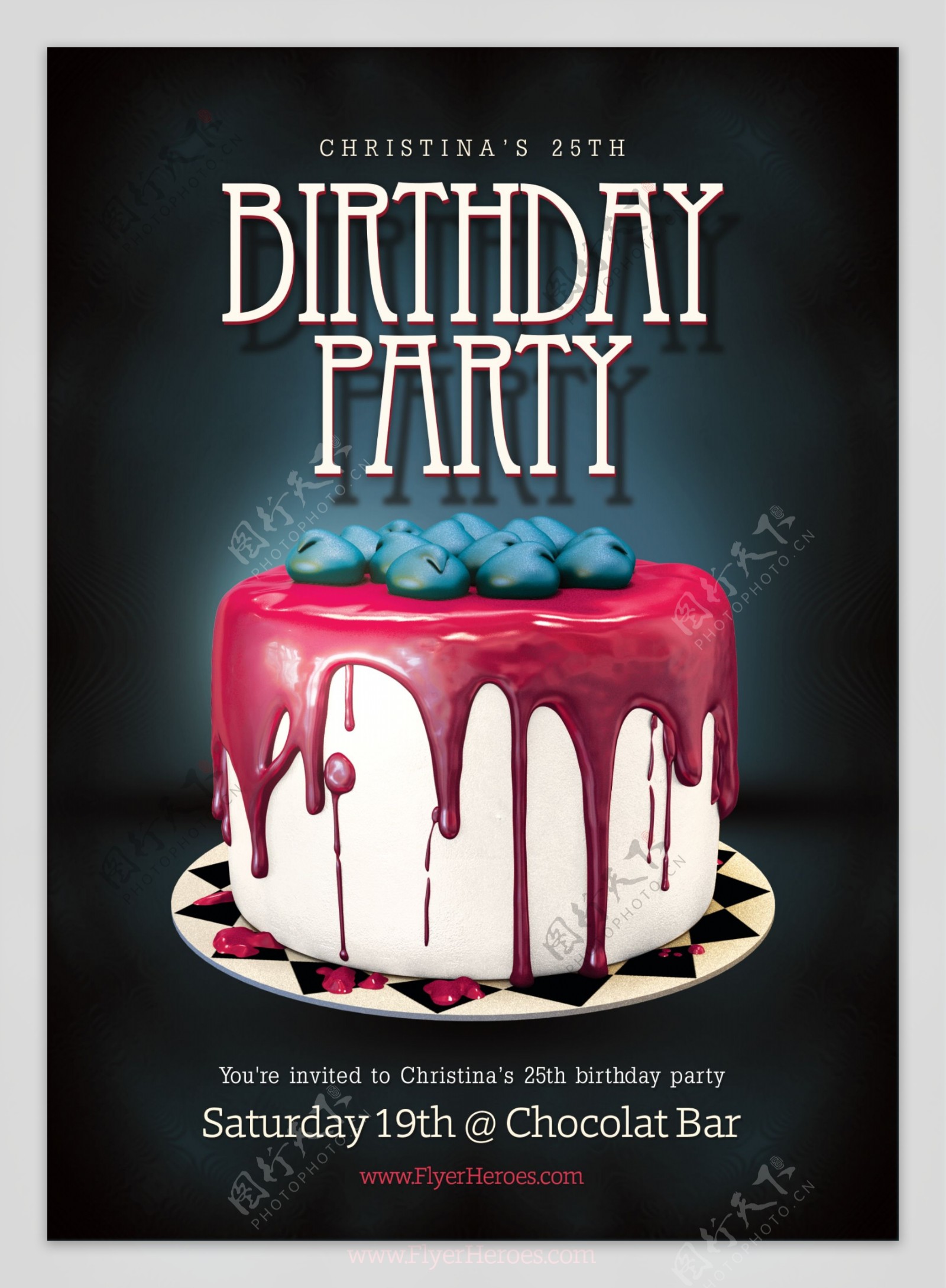 birthdayflyerpink国外创意欧美风酒吧宣传海报