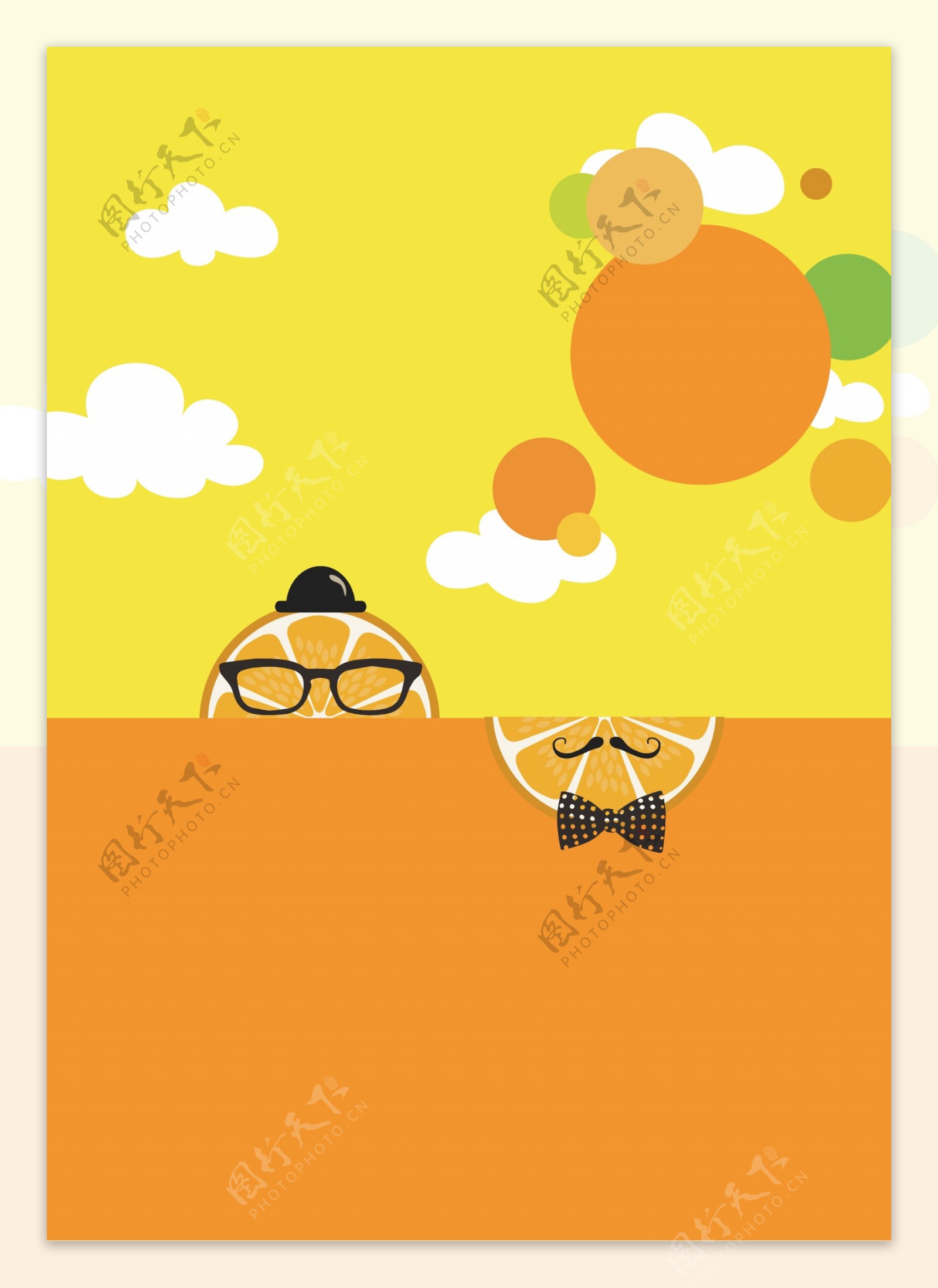 卡通橙子水果海报背景矢量