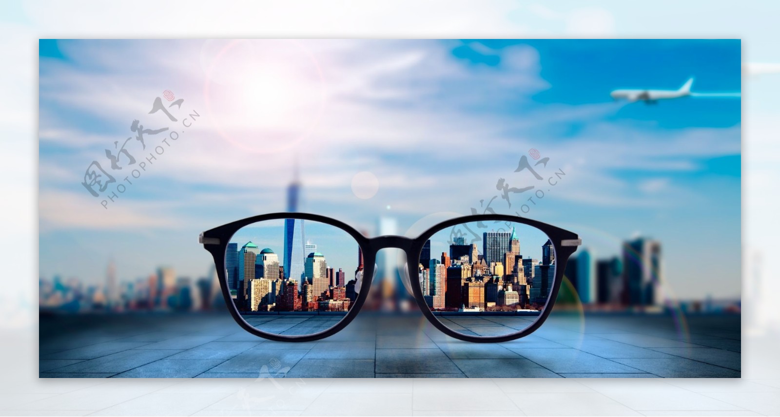 眼镜创意海报背景眼镜看城市