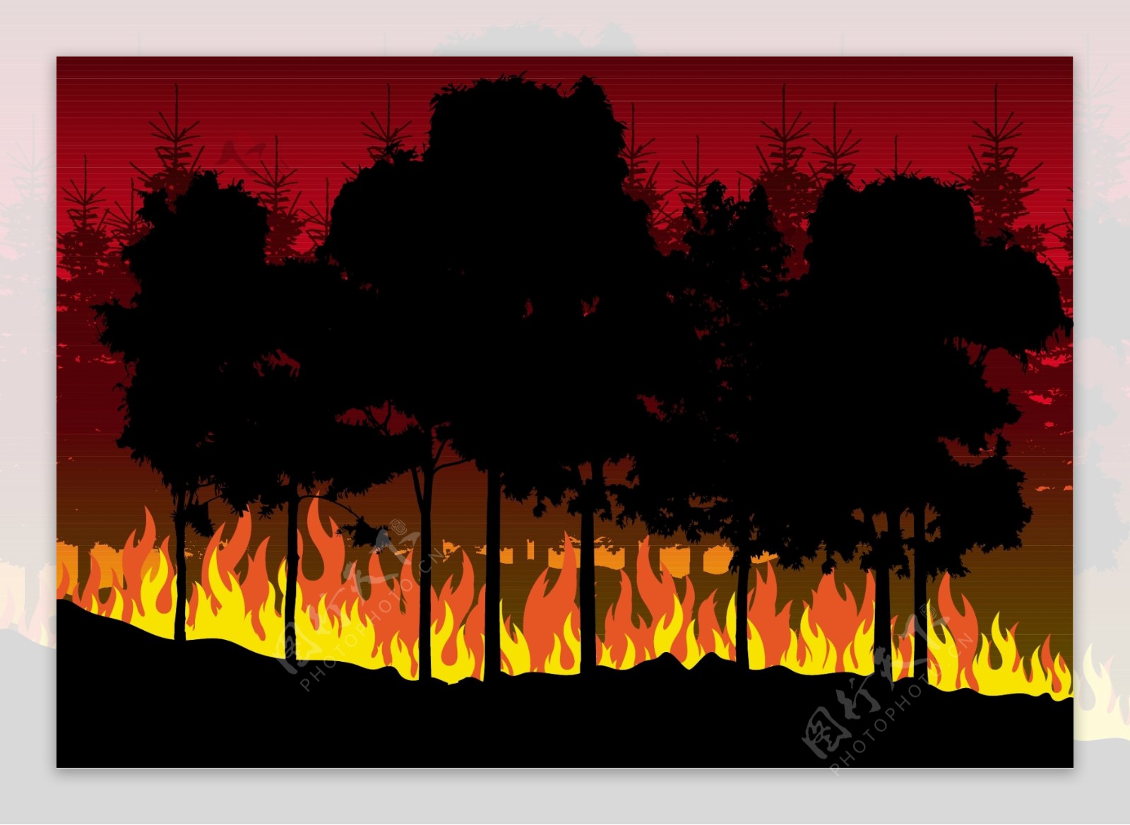 火烧树林矢量素材