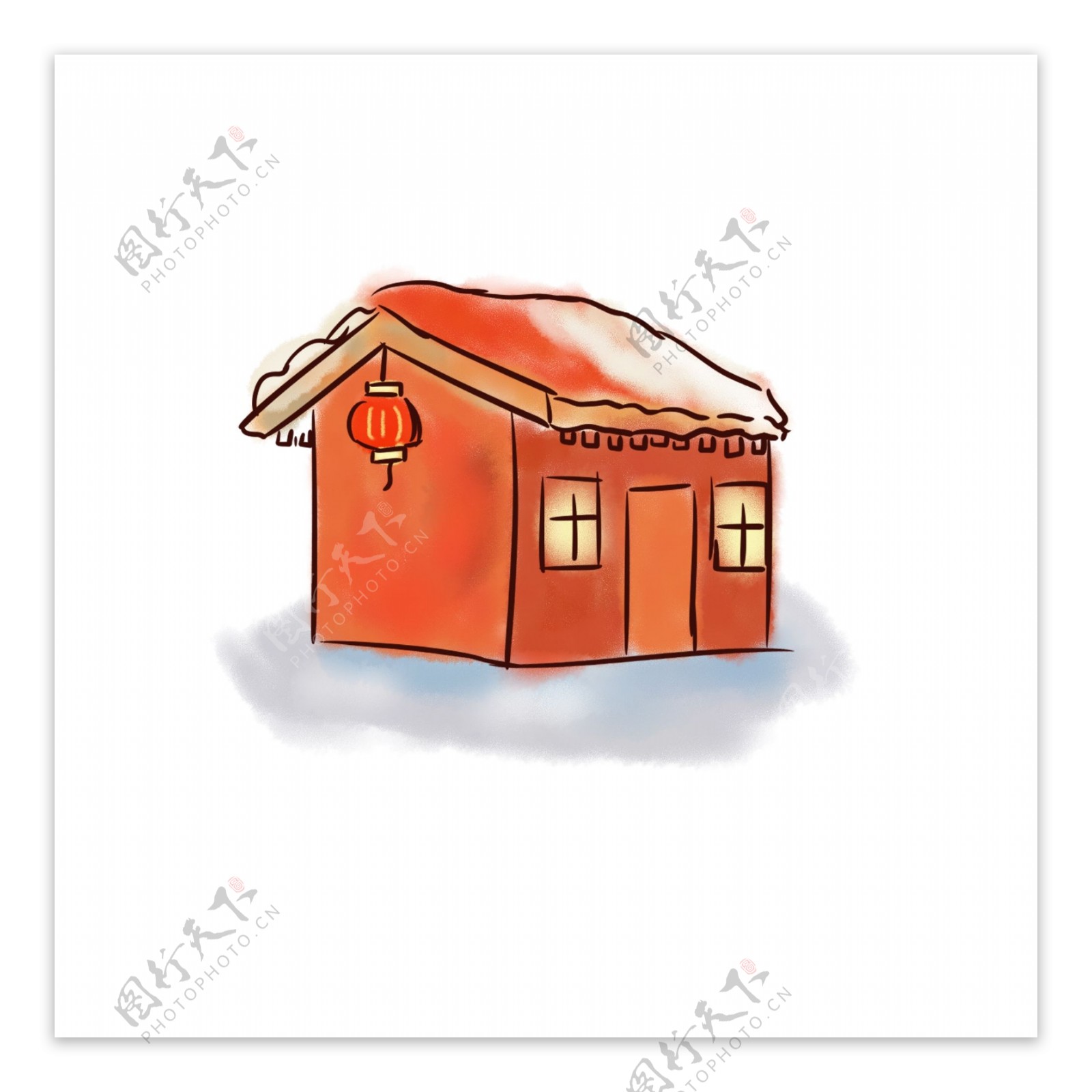 冬季春节小房子喜庆红灯笼小房子