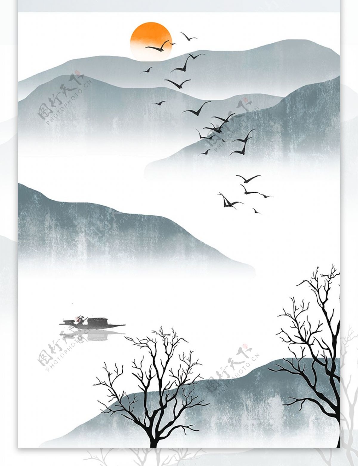 中国国画山水客厅装饰画