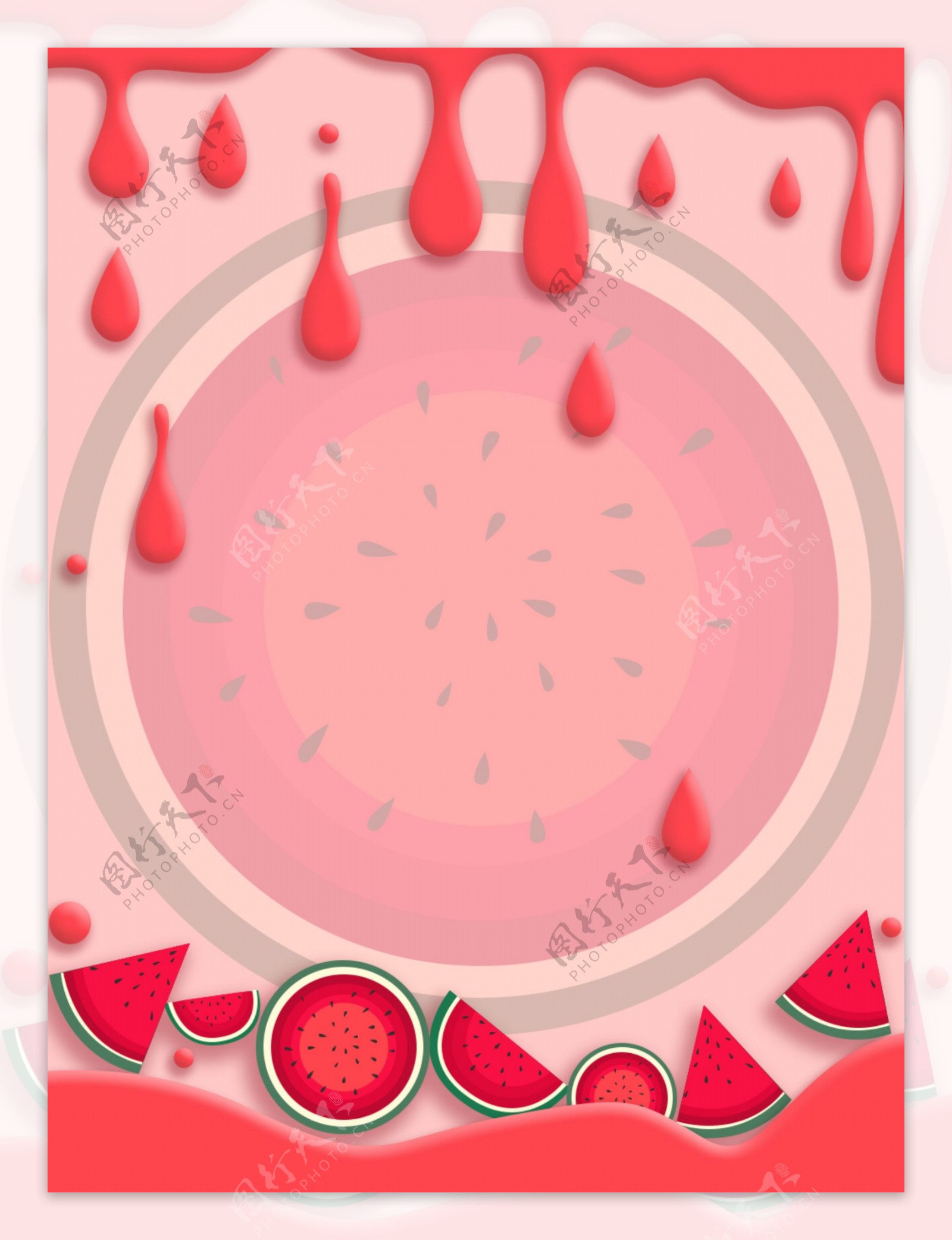 纯原创小清新水果食物粉红西瓜边框背景
