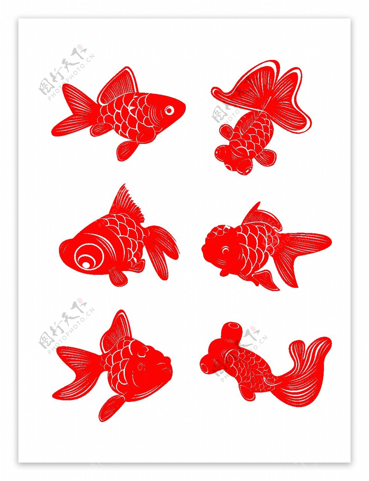 金鲤鱼剪纸元素之红色喜庆套图