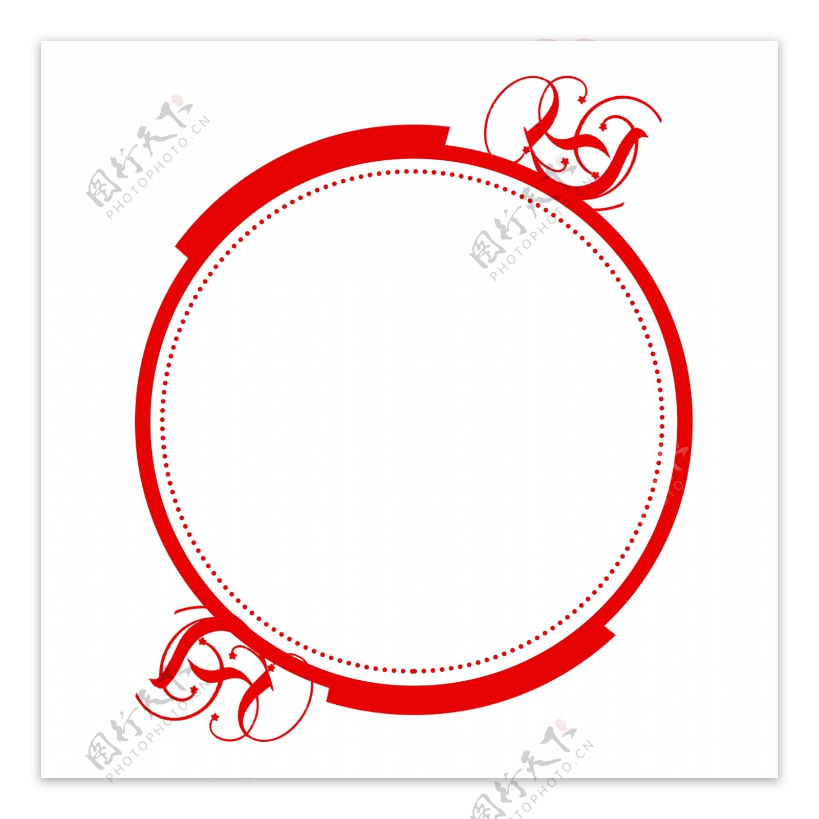 红色花纹圆形中国风边框素材可商用