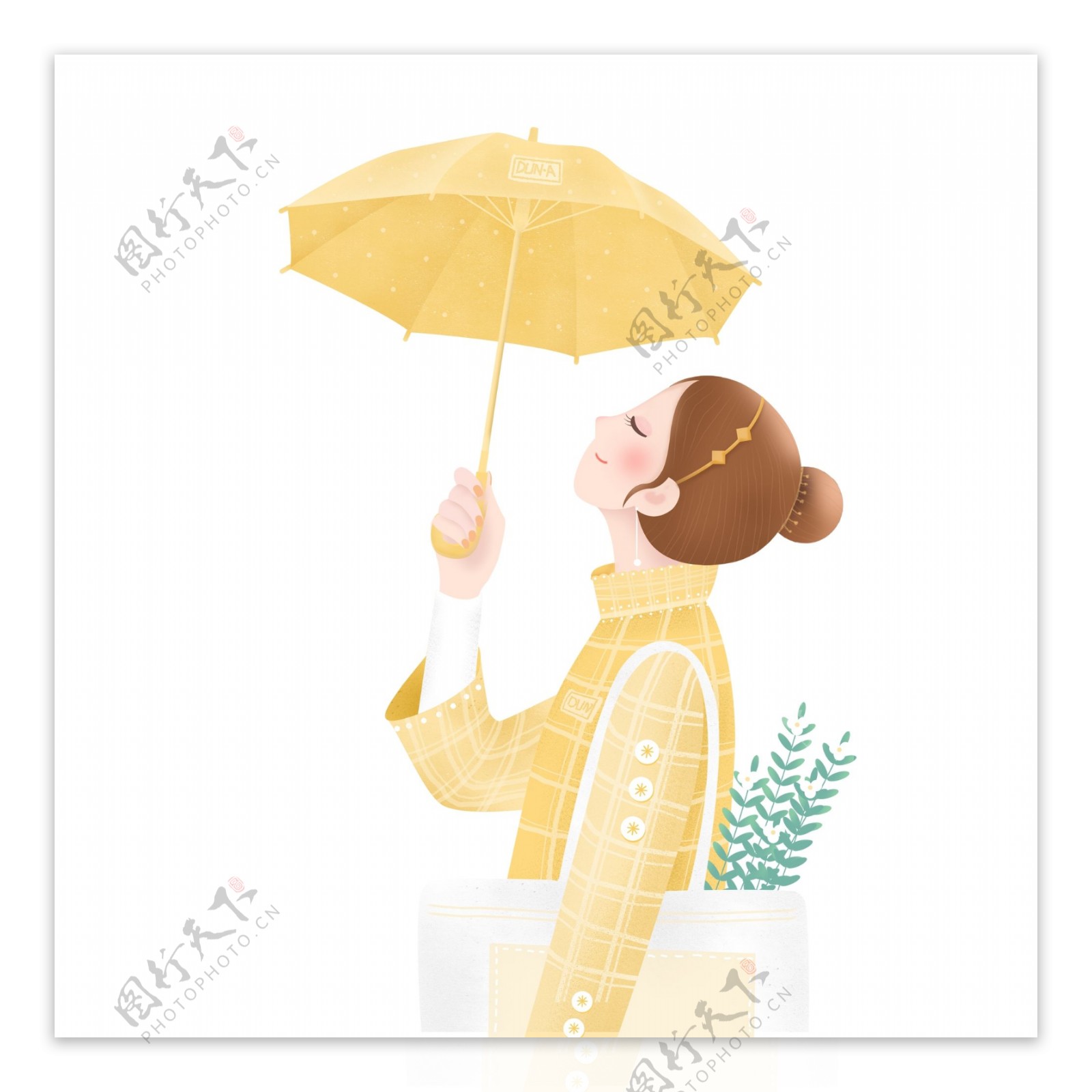 打着雨伞的女孩图案元素
