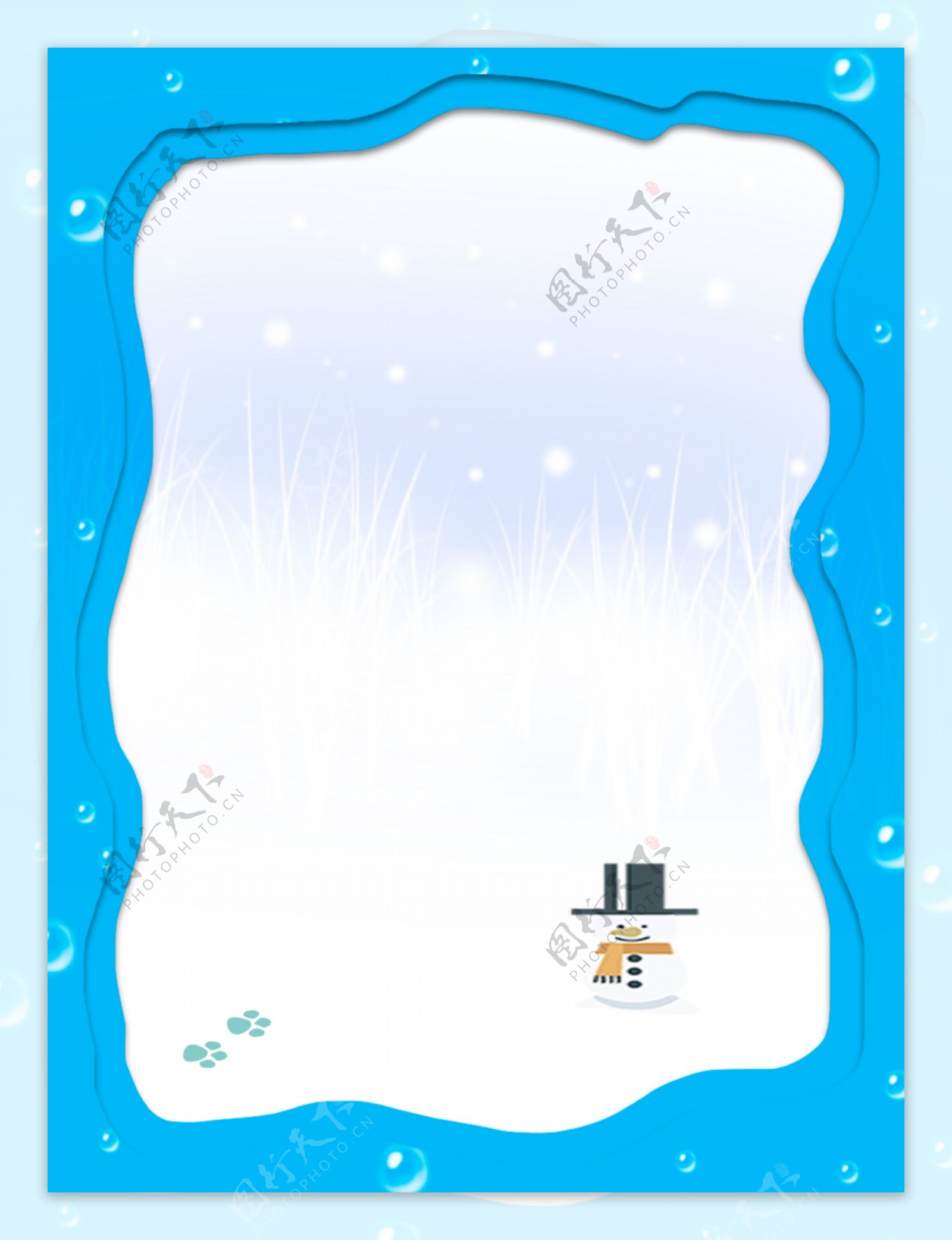 冬季立冬剪纸浅蓝色小清新雪景背景素材