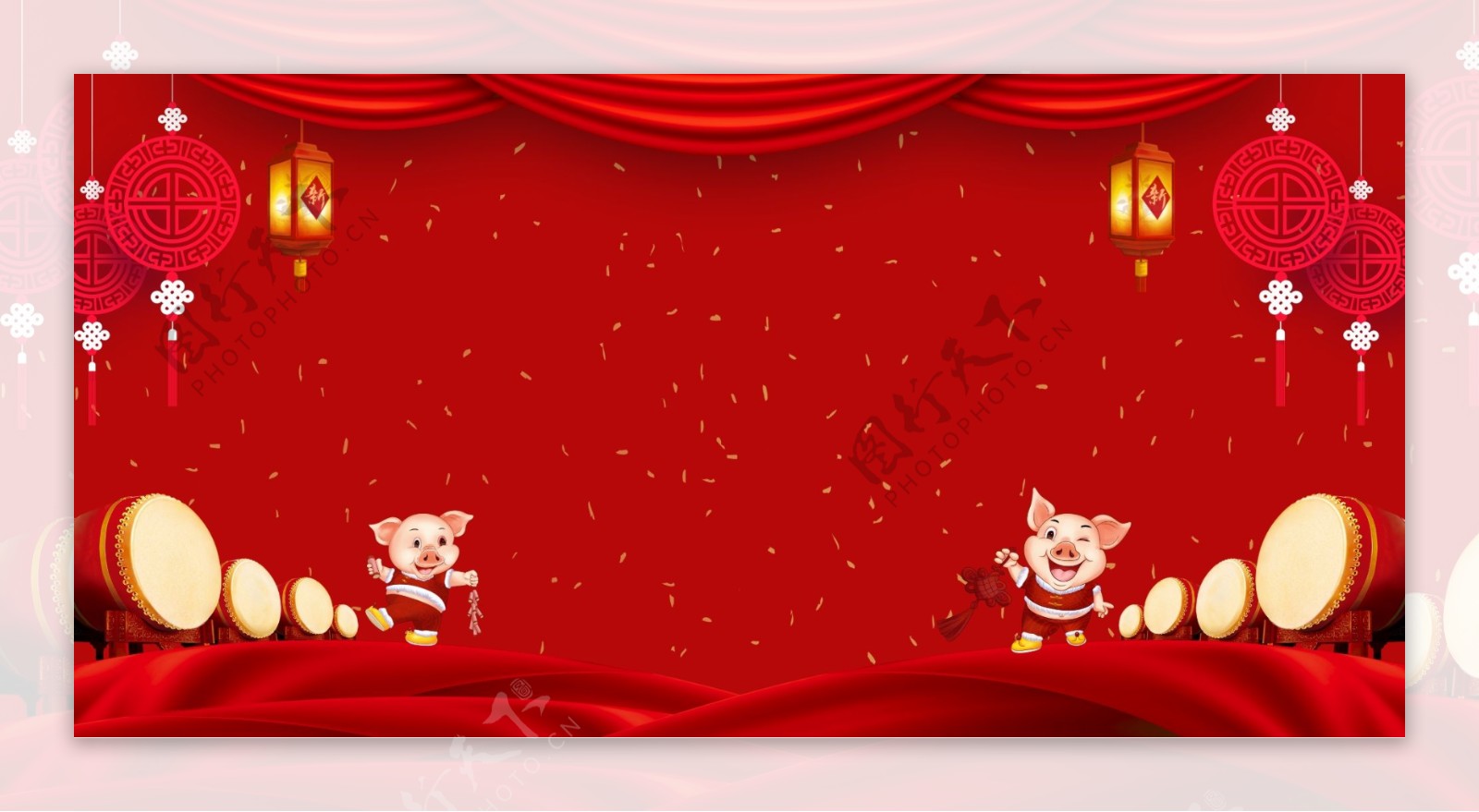 红色2019猪年喜庆背景设计