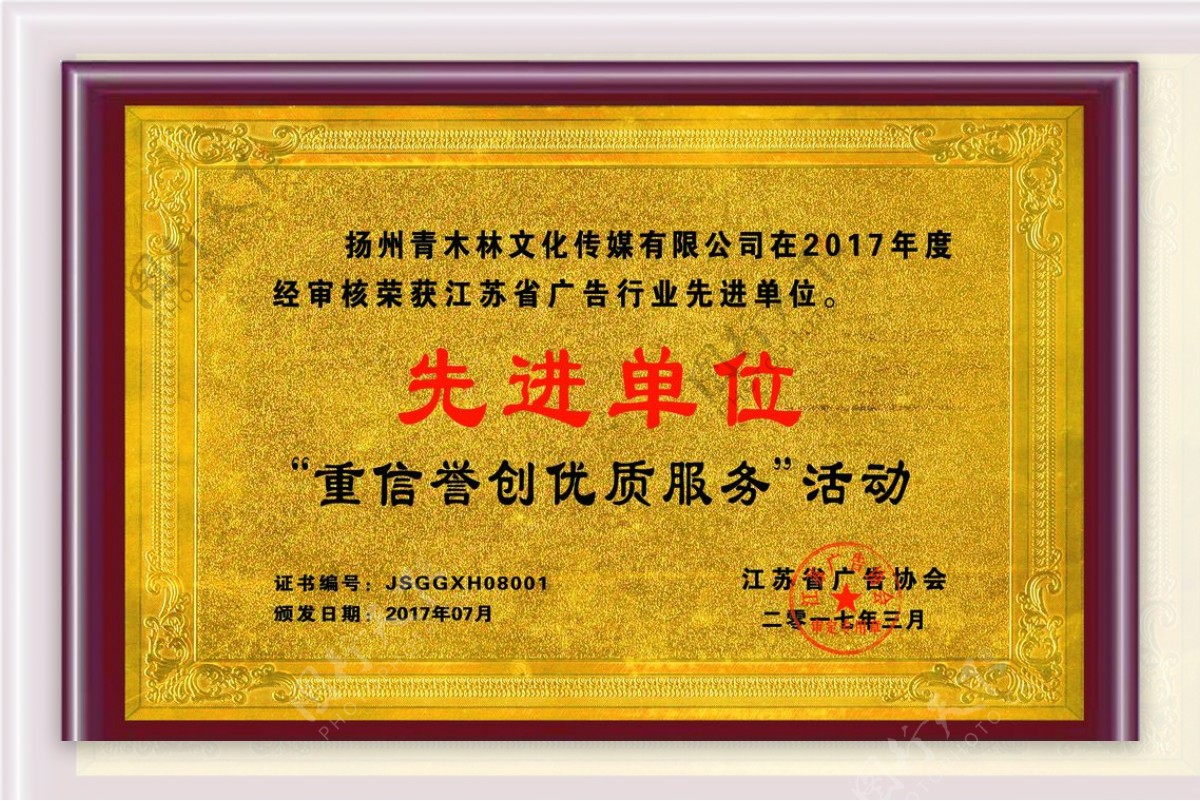 扬州青木林文化传媒公司先进单位