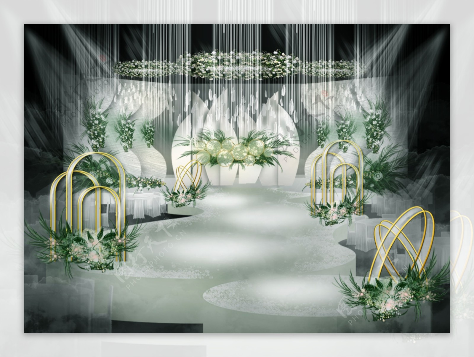 小清新大理石西式绿色白色植物婚礼效果图