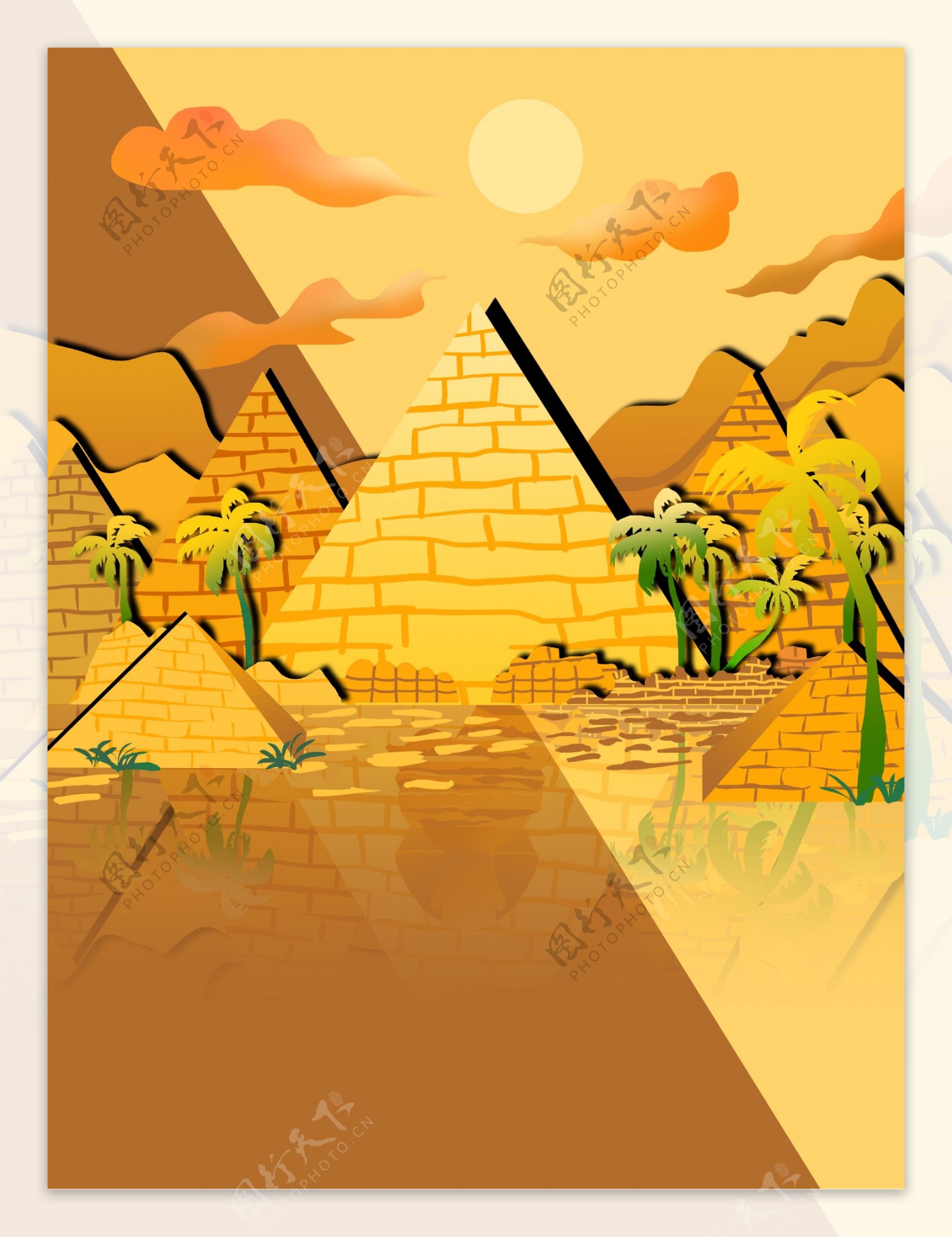 埃及金字塔椰树剪影背景设计