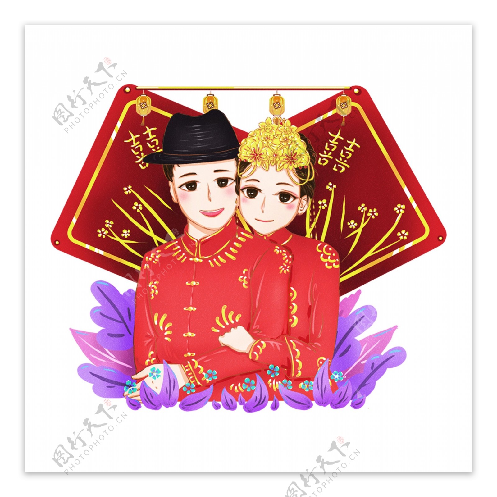中式婚礼人物装饰素材