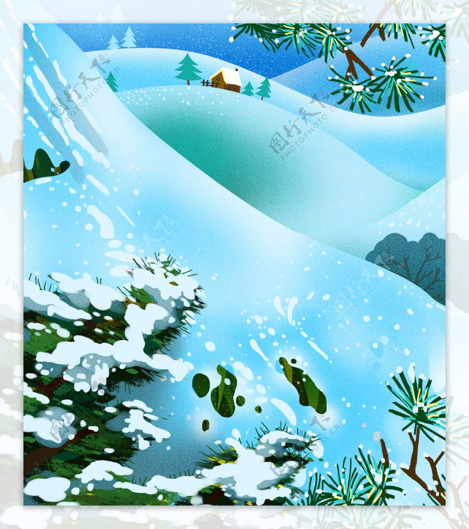 蓝色冬季雪山背景设计