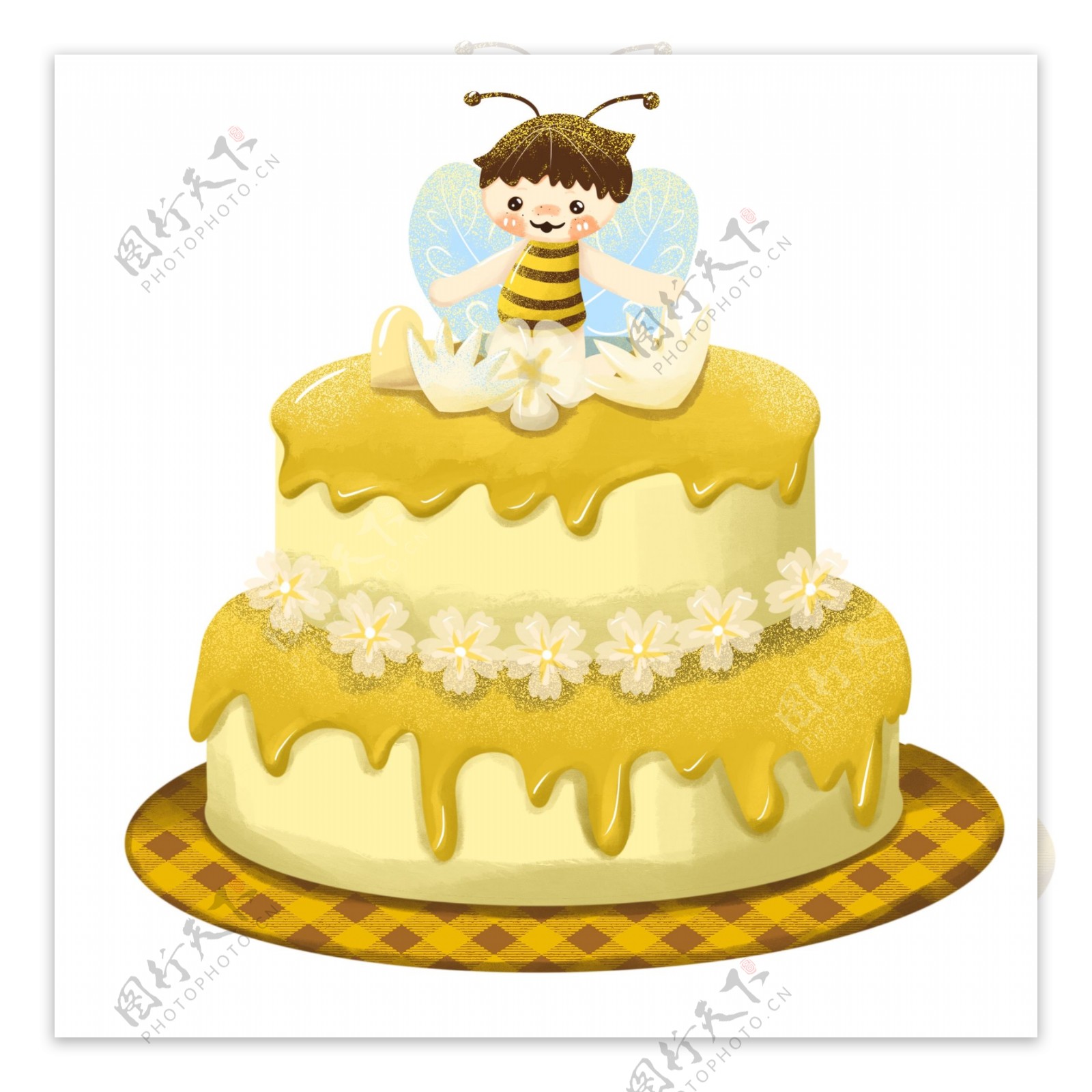 小蜜蜂蜂蜜蛋糕甜品生日黄色韩系可爱