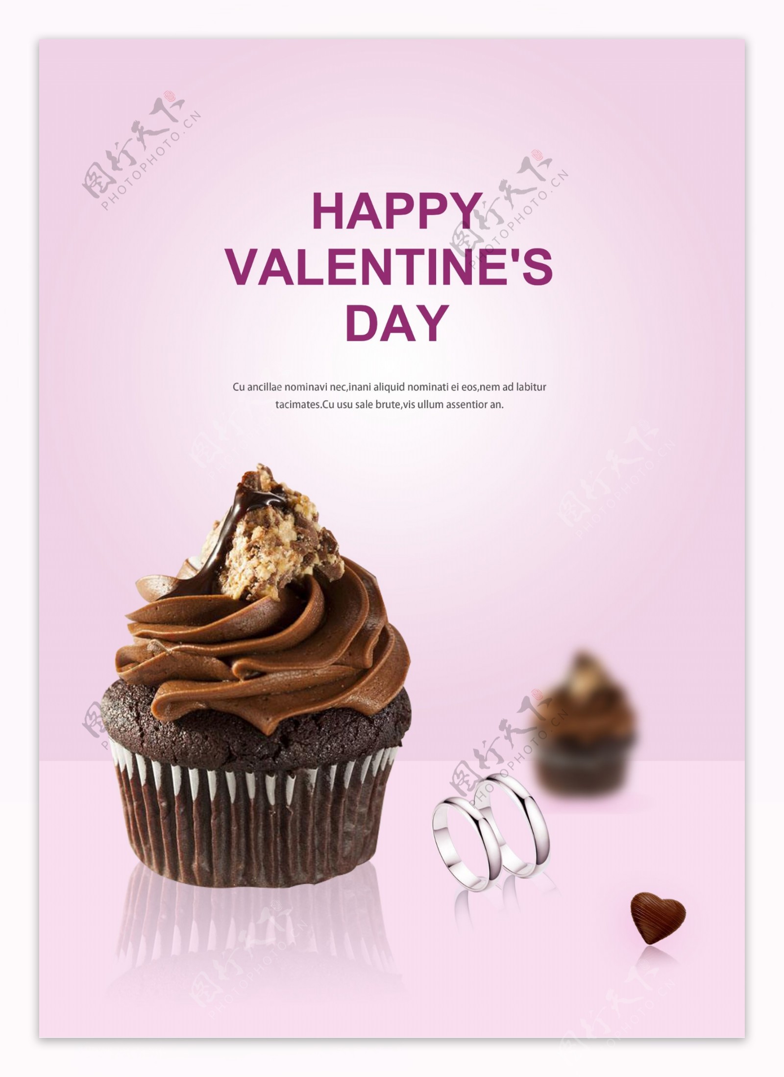 粉色纸杯巧克力蛋糕情人节情人节海报