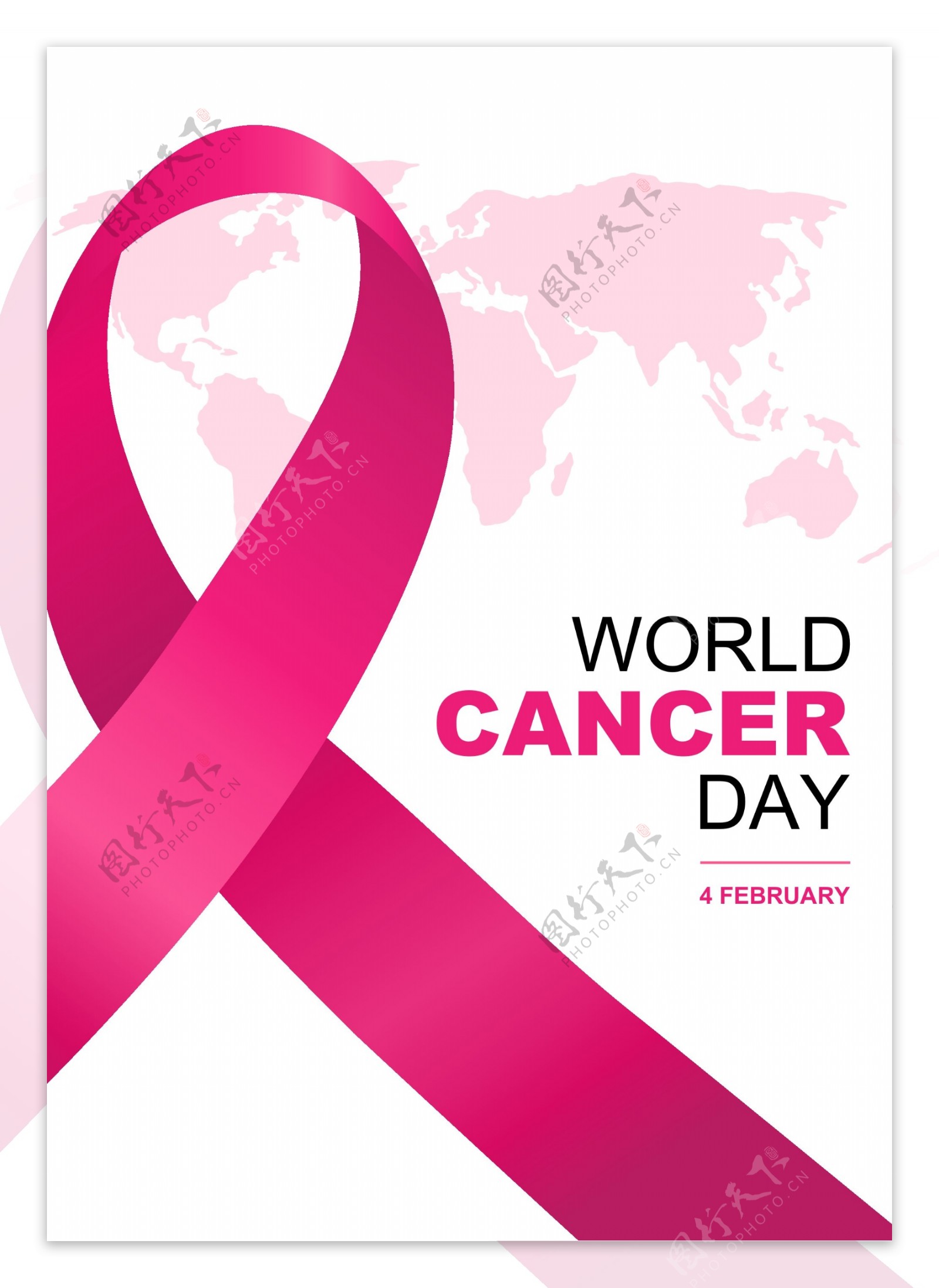 世界癌症日的粉红色立体声丝带海报