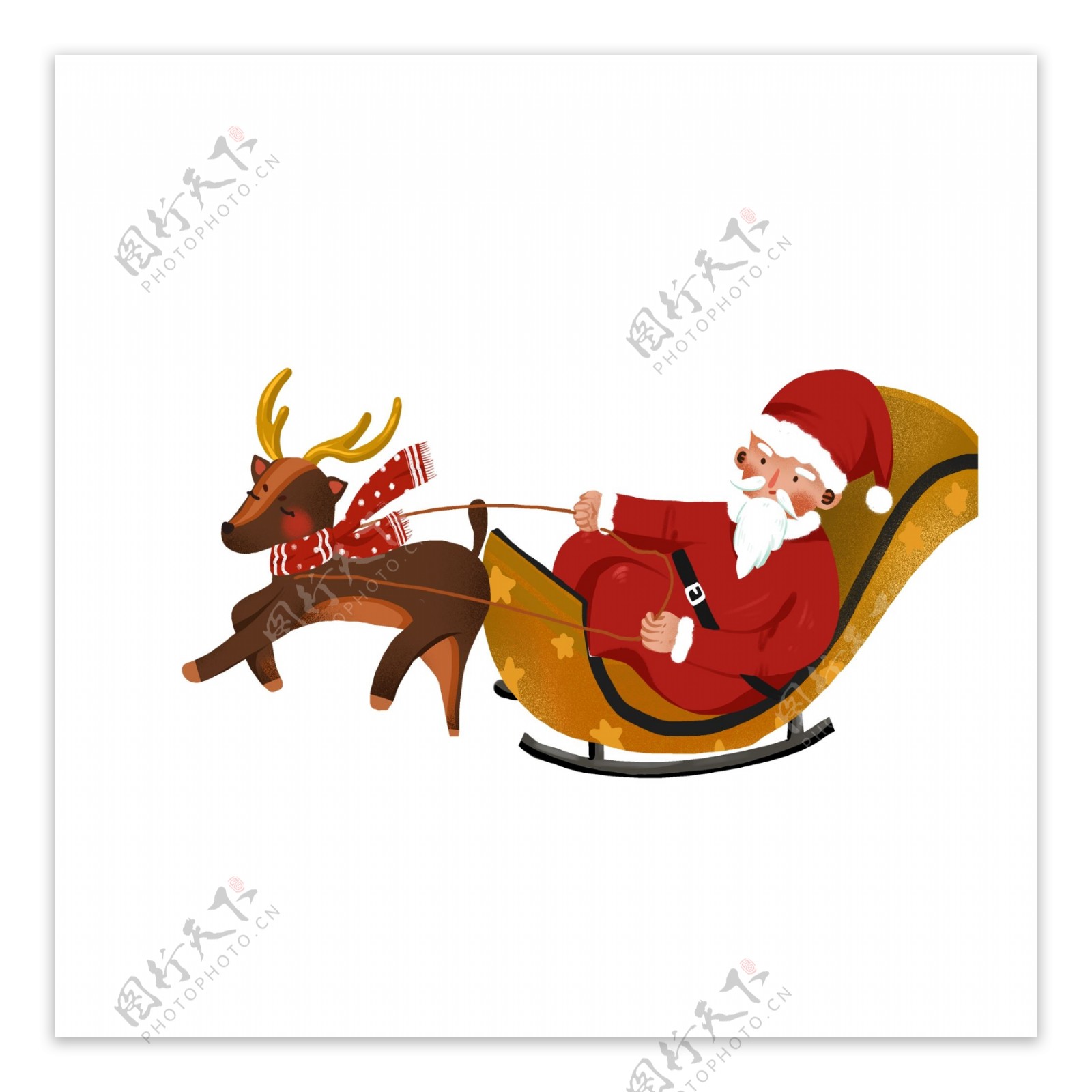 卡通手绘坐雪橇的圣诞老公公
