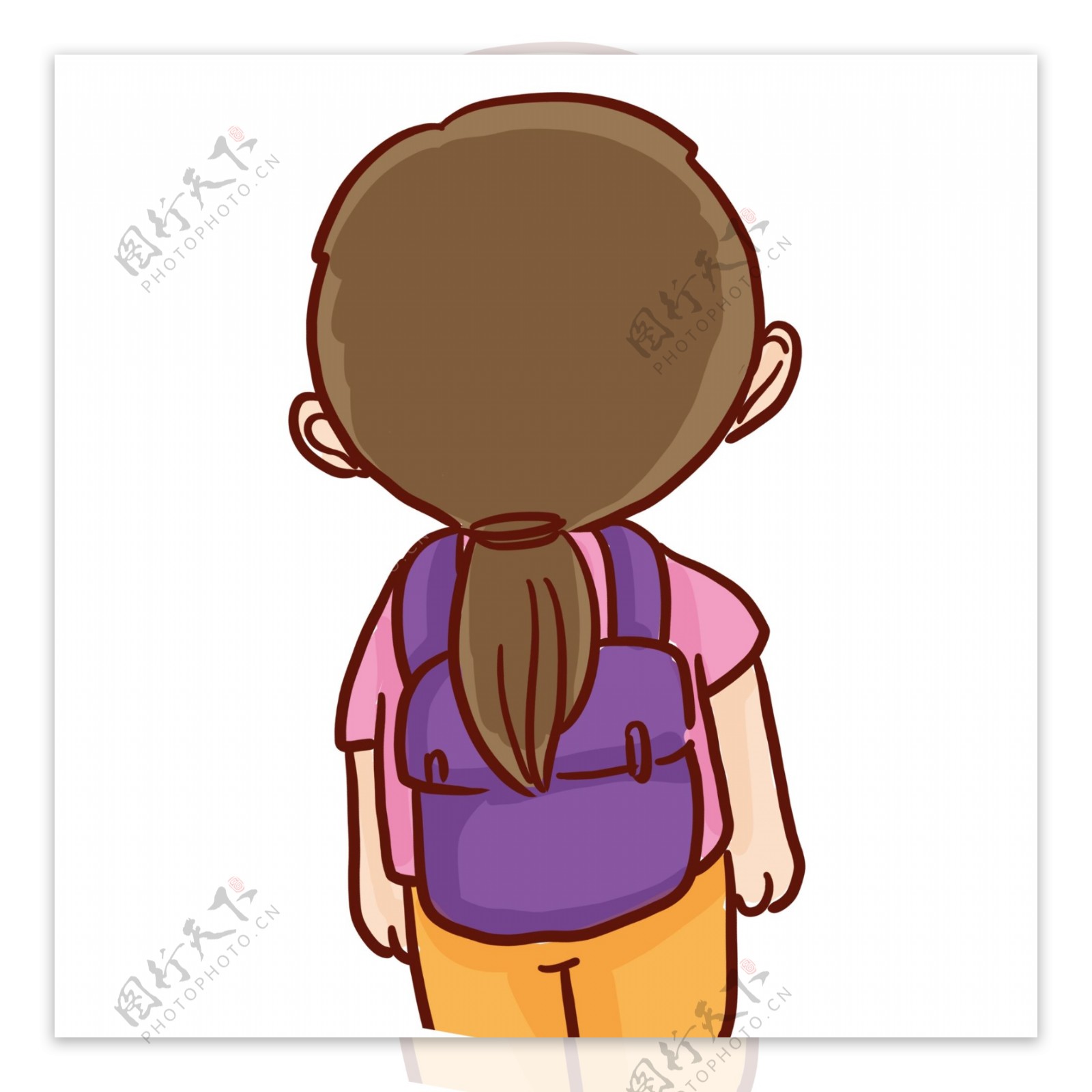 手绘背着书包的女孩人物背影设计